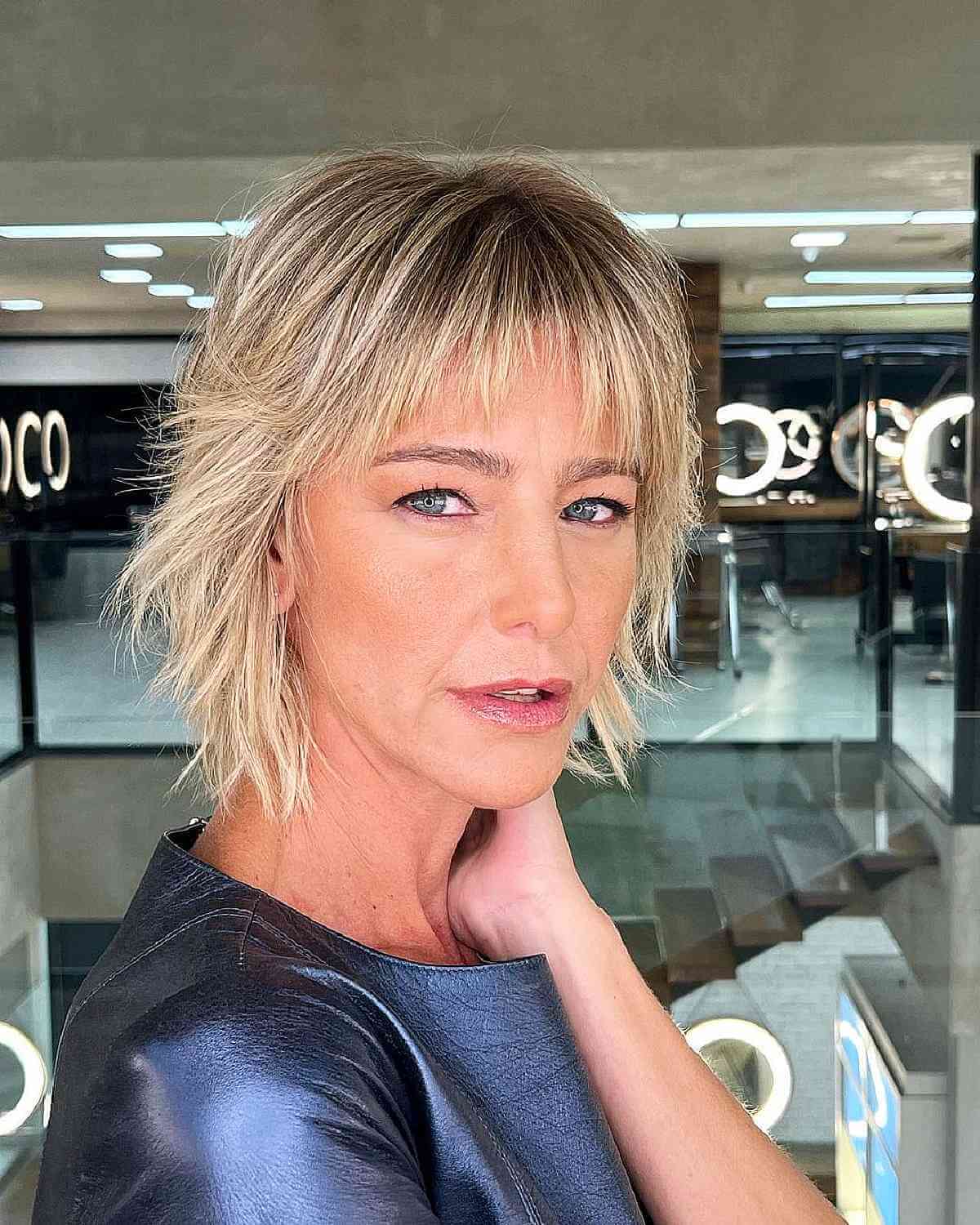 Chic Short Choppy Haircut for Women Over 40 with Wispy Fringe