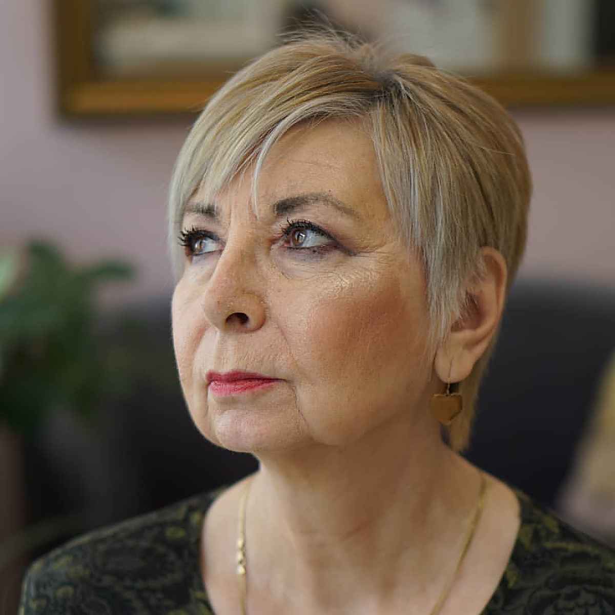 Chic Short Crop with Bangs for a lady over seventy