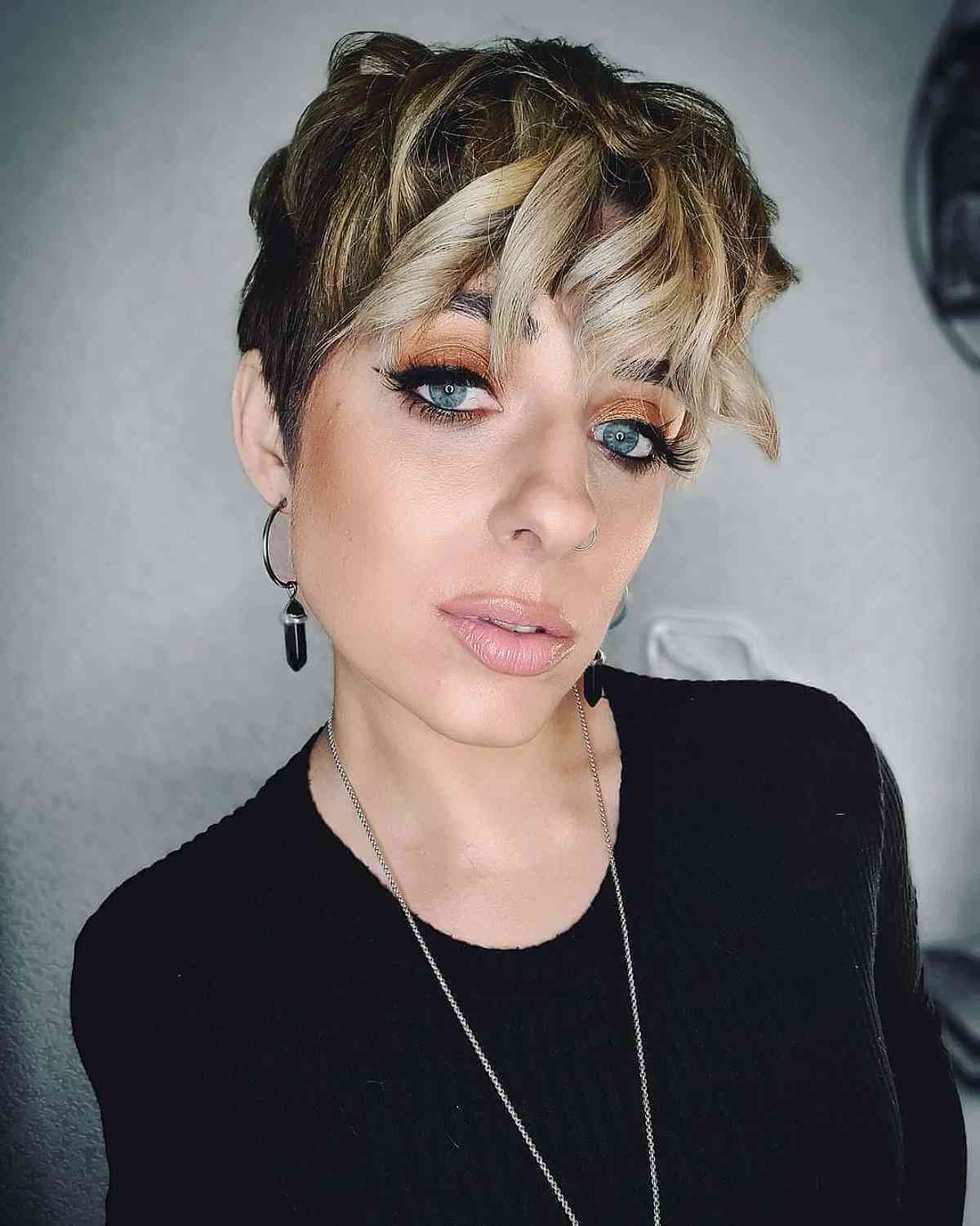 Chic Short Dark Hair with Blonde Bangs