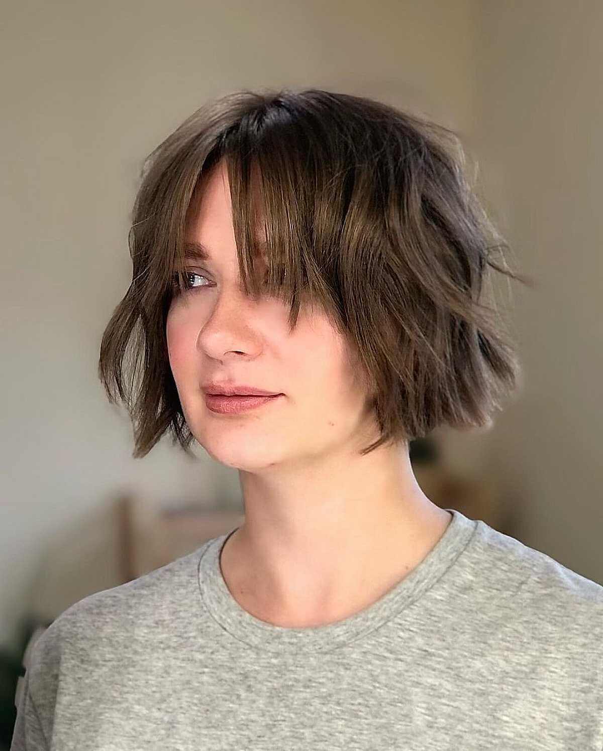Chic Short Messy Blunt Bob with Fringes