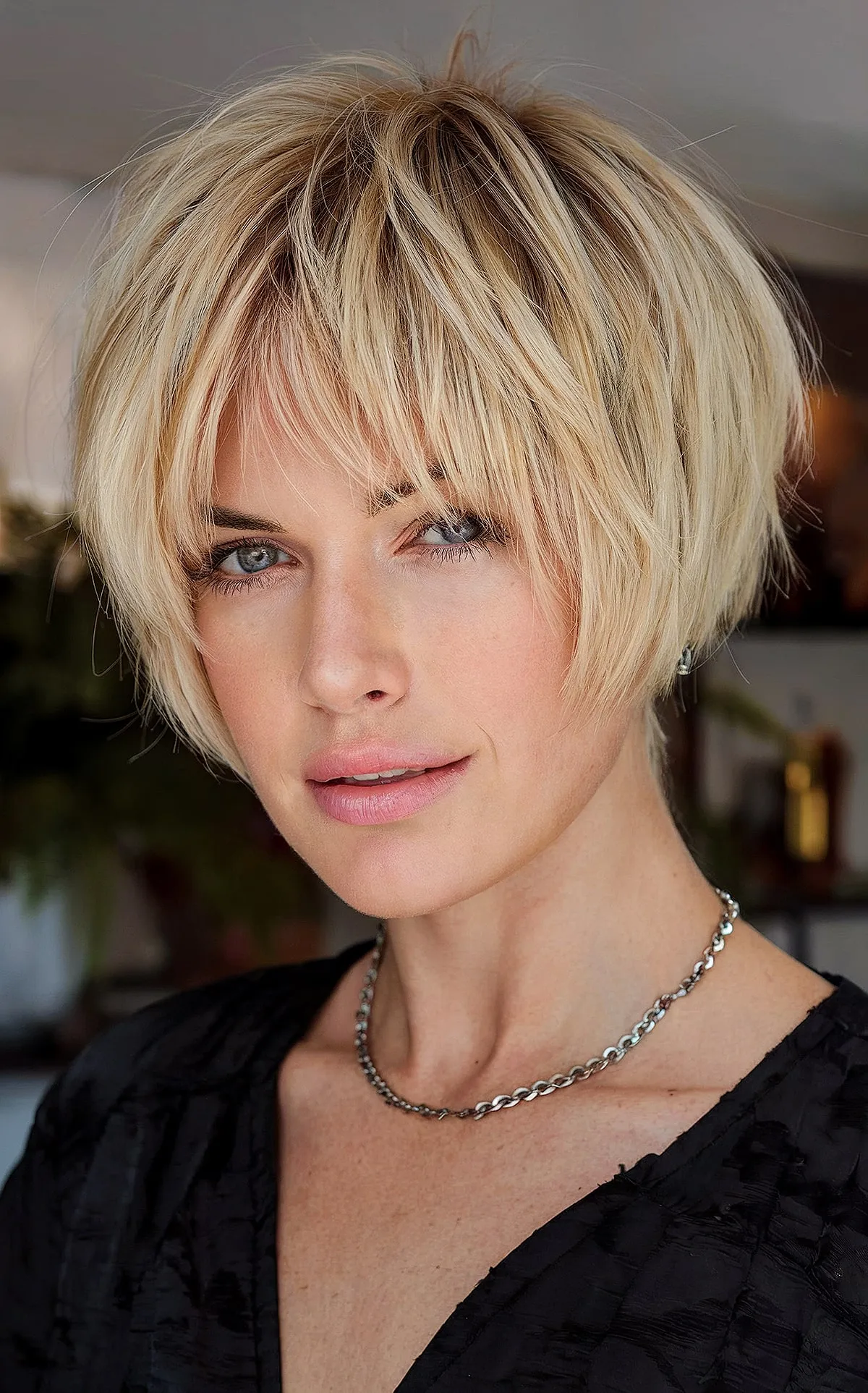 Chic Short Multi-Layered Bob with Bangs