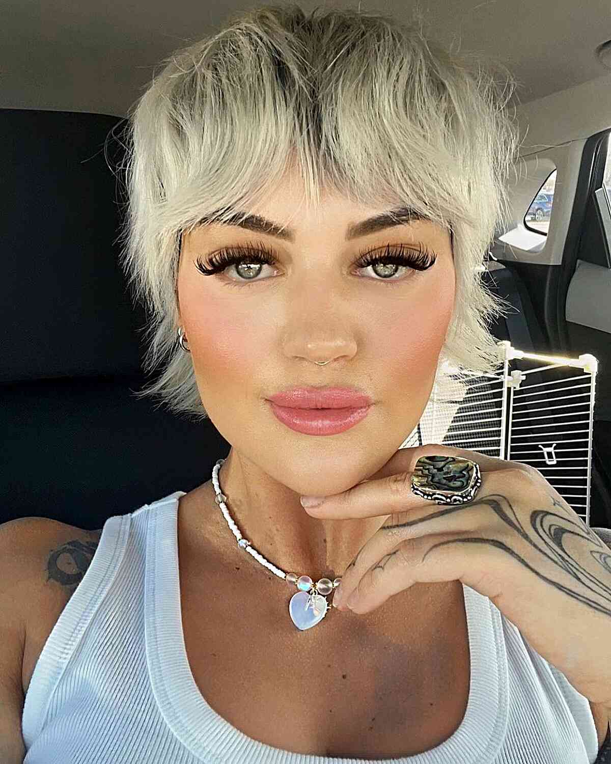 Chic Short Shag with Bottleneck Fringe for women with thick hair