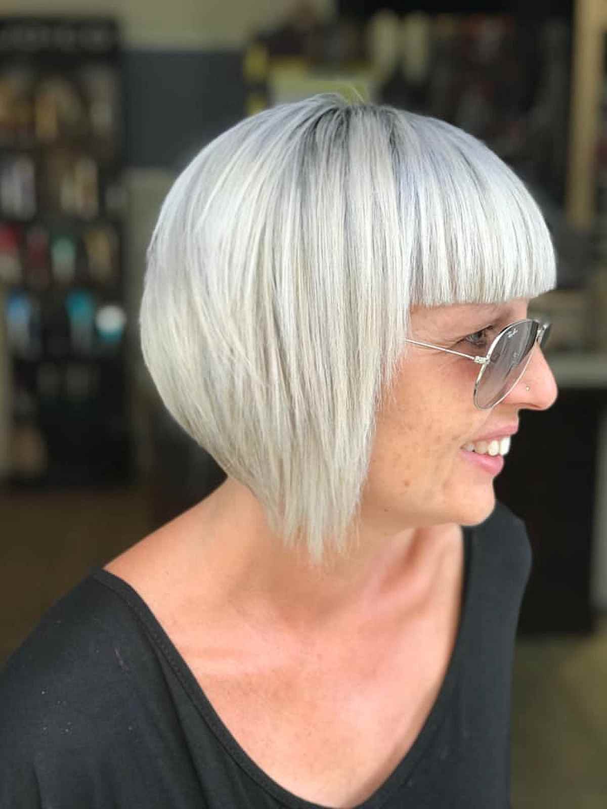 Chic Short Choppy Stacked Bob with Straight Bangs