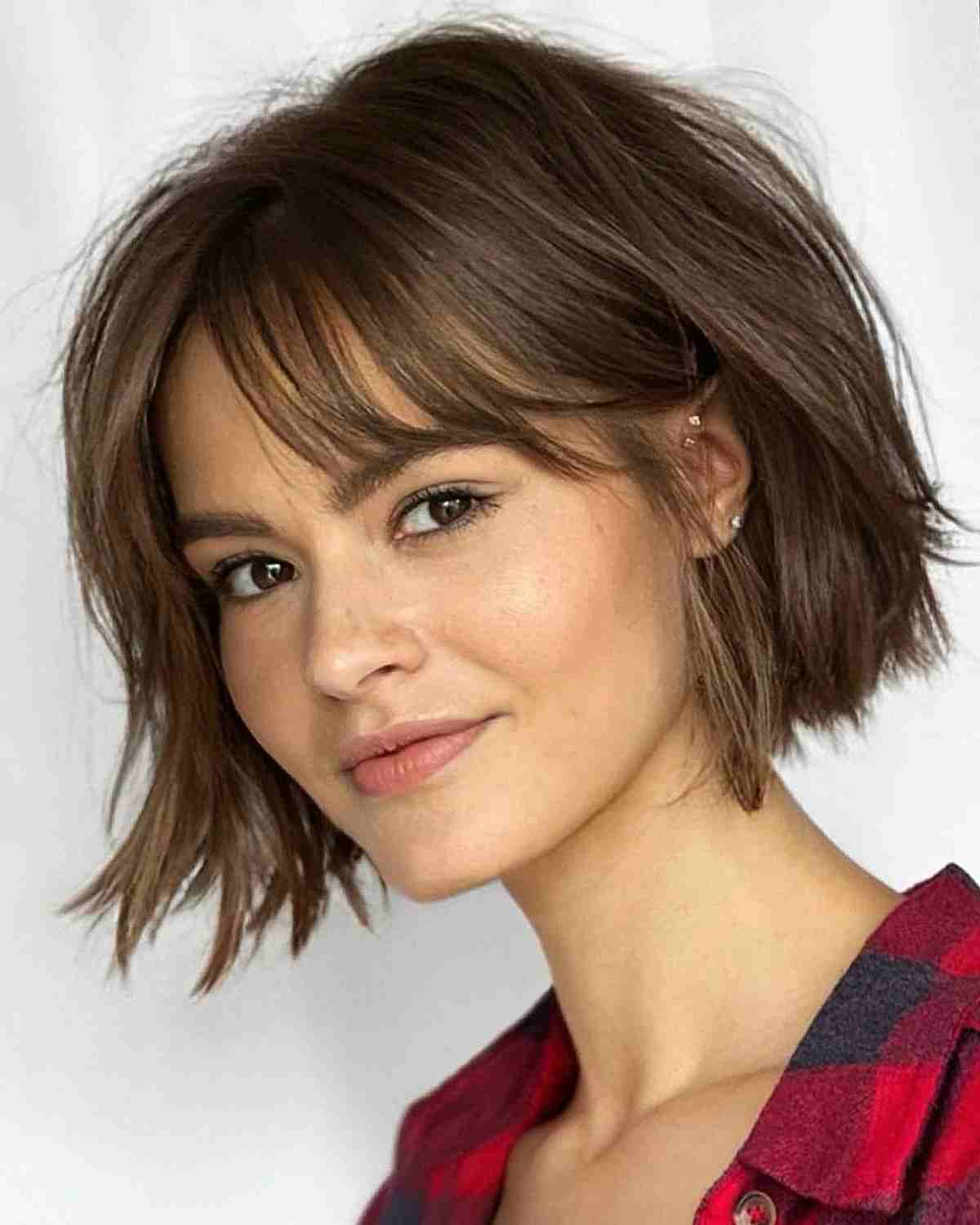 Chic Short Wavy Bob with Delicate Bangs on Fine Hair