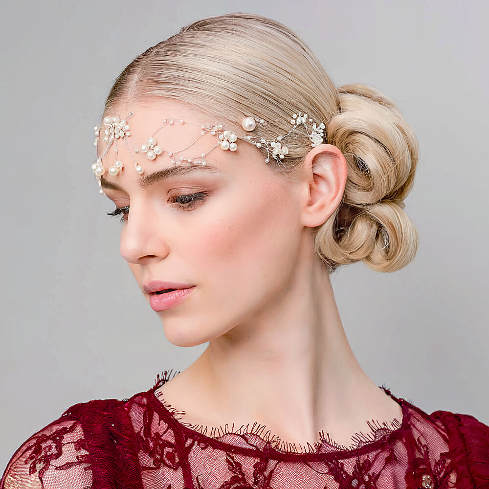Chic Side Bun with a Pearl Vine Headband