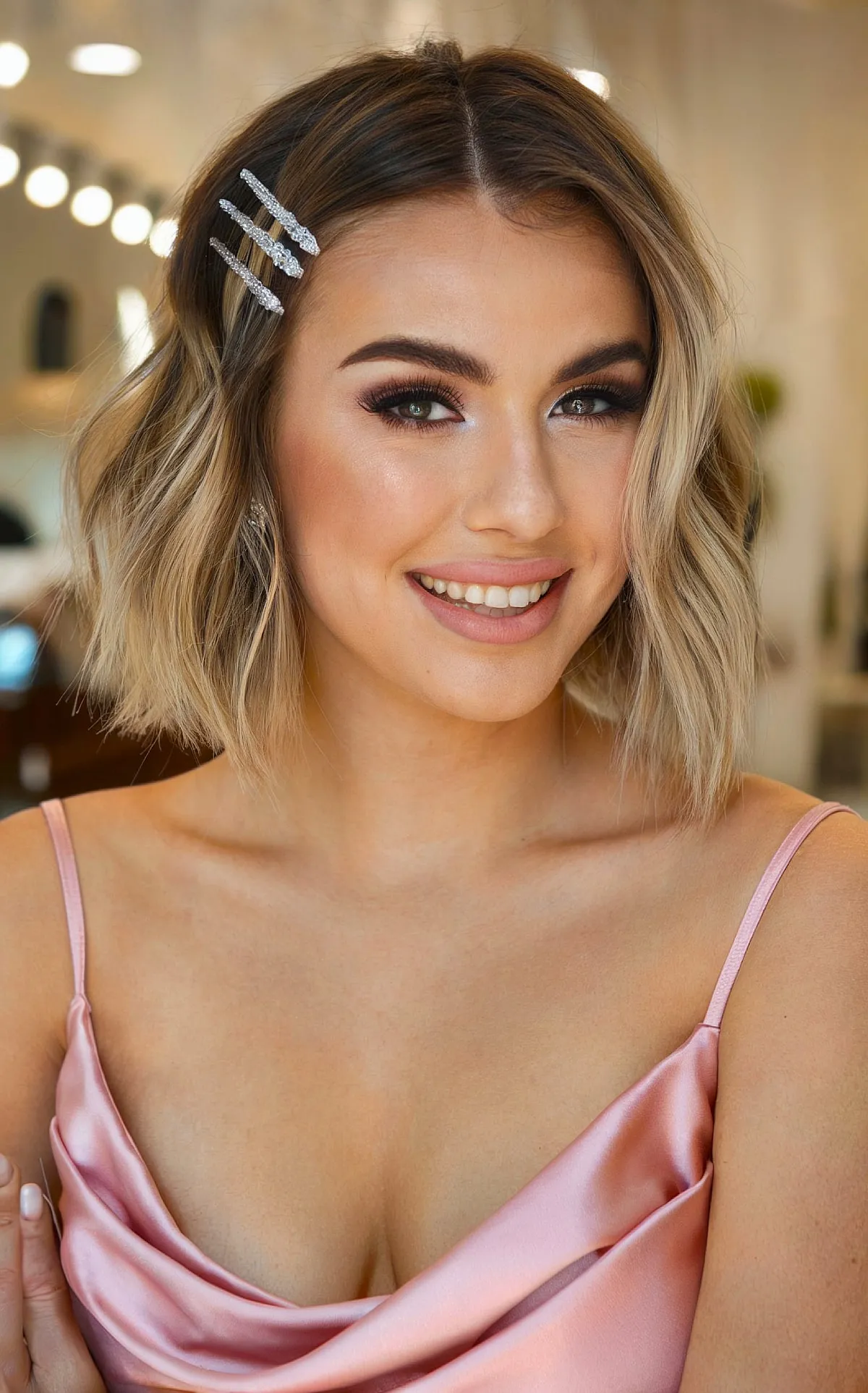 Chic Side Parted Blunt Cut with Hair Accessories for Prom Short Hair