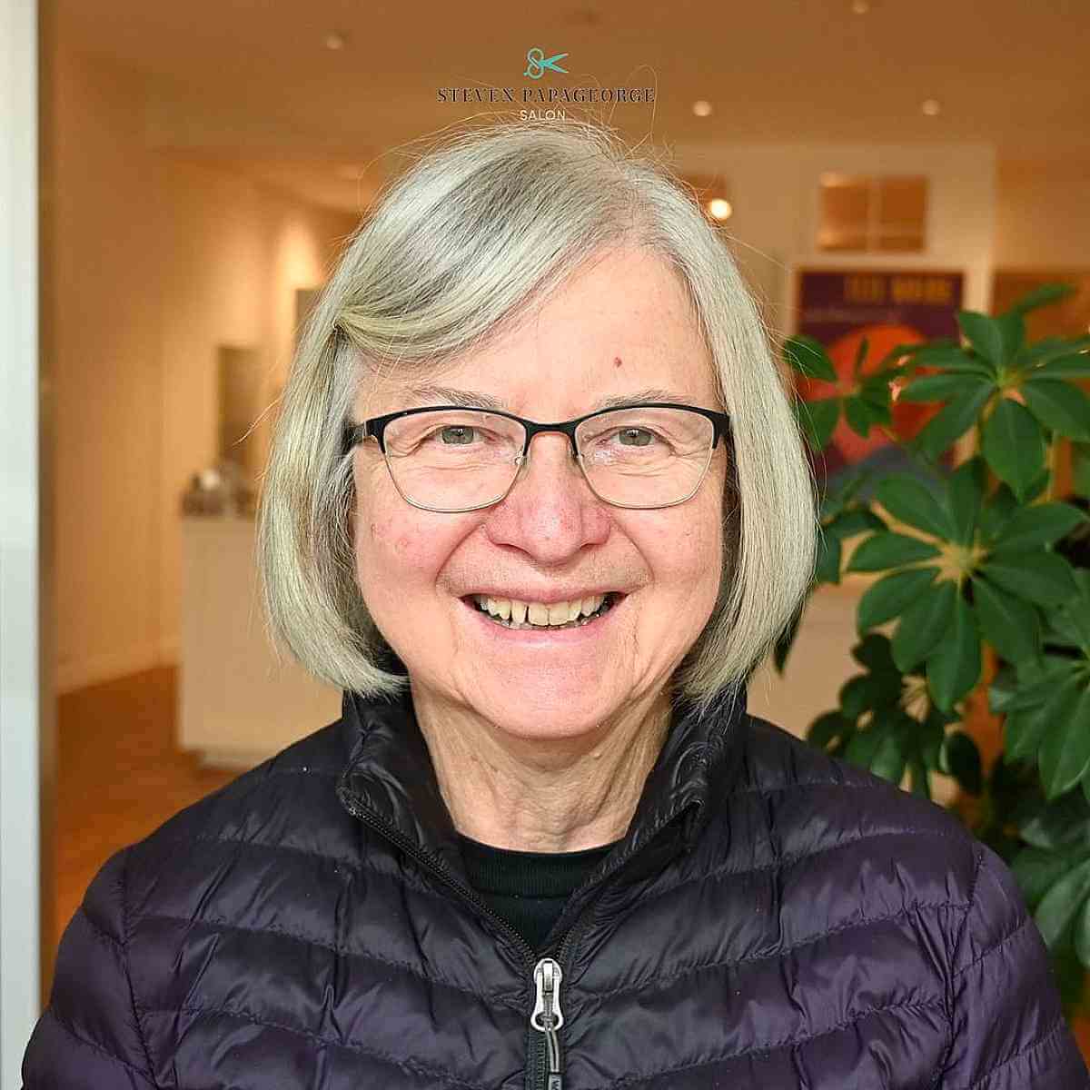 Chic Side-Parted Bob on Senior Women Over 70 with Glasses