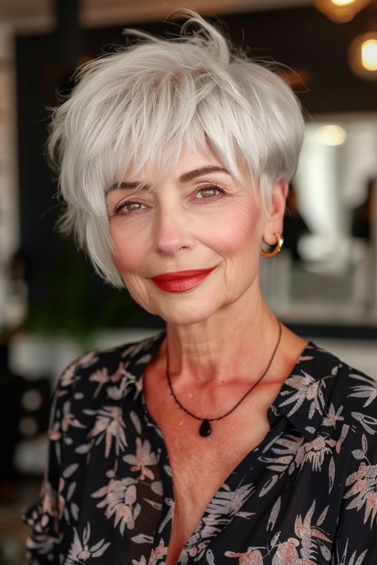 Chic Silver Pixie Cut with Bangs