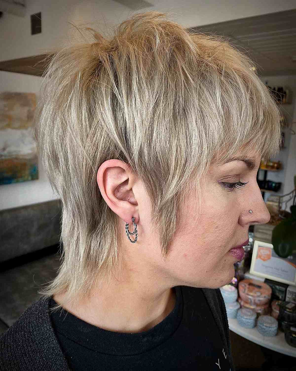 Long Chic Soft Tousled Pixie Shag Cut for Straight Hair