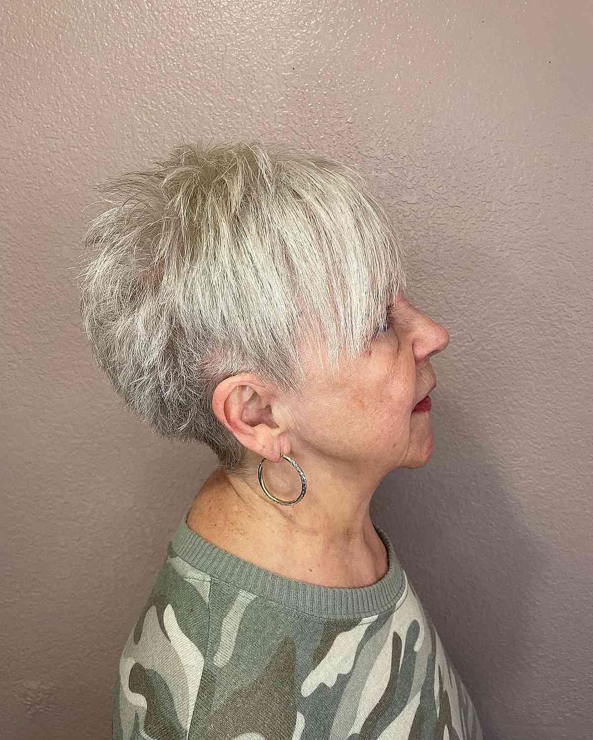 Chic Spiky Pixie Cut with Extended Bangs for Women Sixty and Beyond