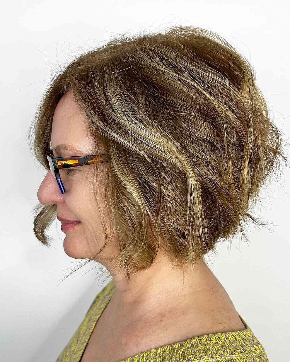 Short Chic Stacked Bob for Women Over 60 with Thick and Wavy Hair