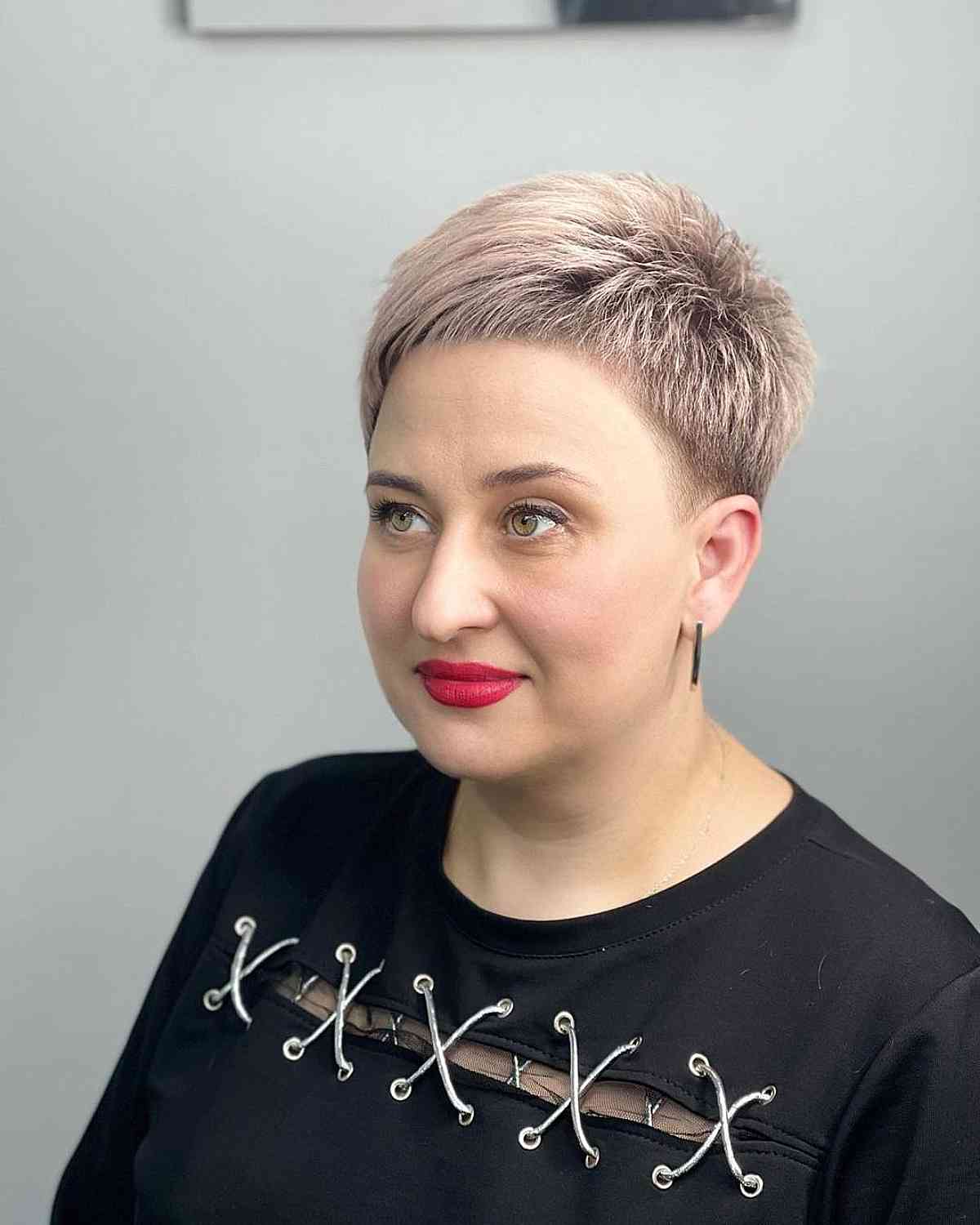 Chic Tapered Pixie Crop with Shaved Sideburns for Women 40 and Beyond