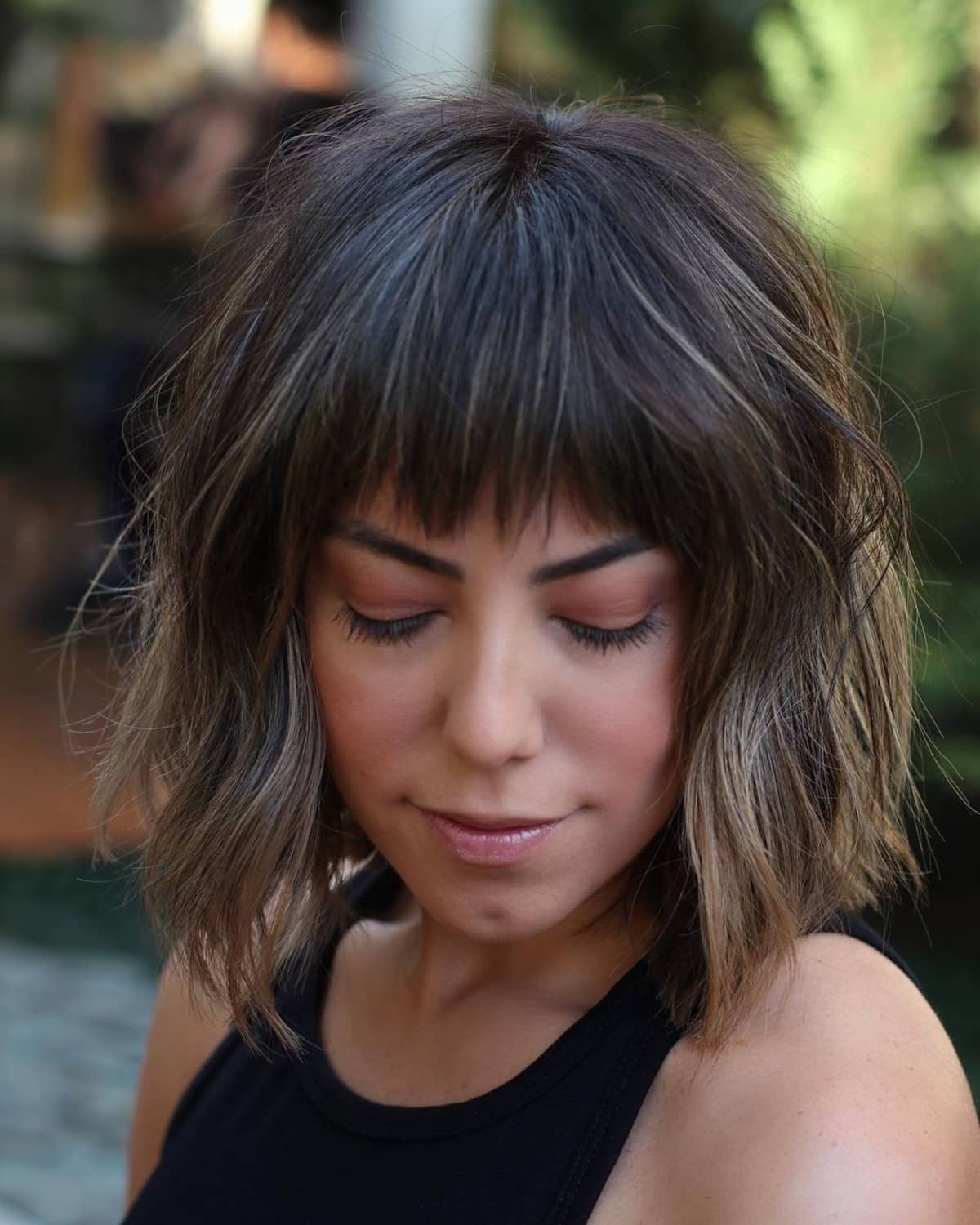 Chic Textured Bangs for Elongated Faces