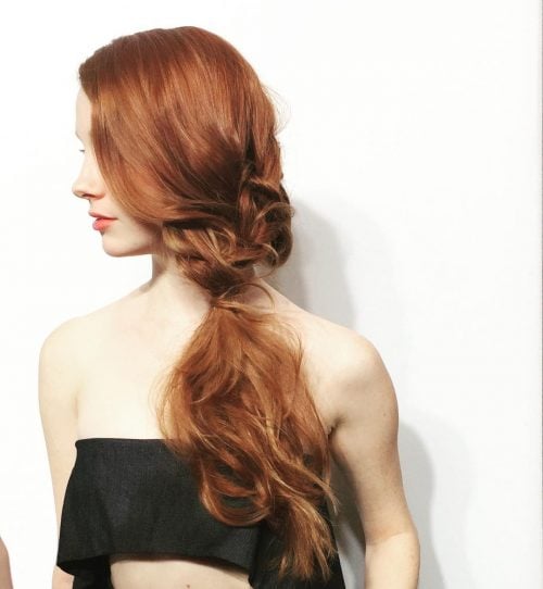 Chic Textured Copper Side Swept Ponytail