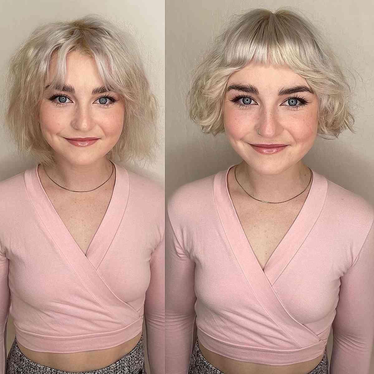 Chic Textured French Bob with Micro Bangs for Circular Faces