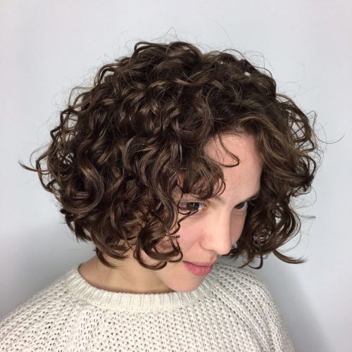 chic short bob permed hair with fringe
