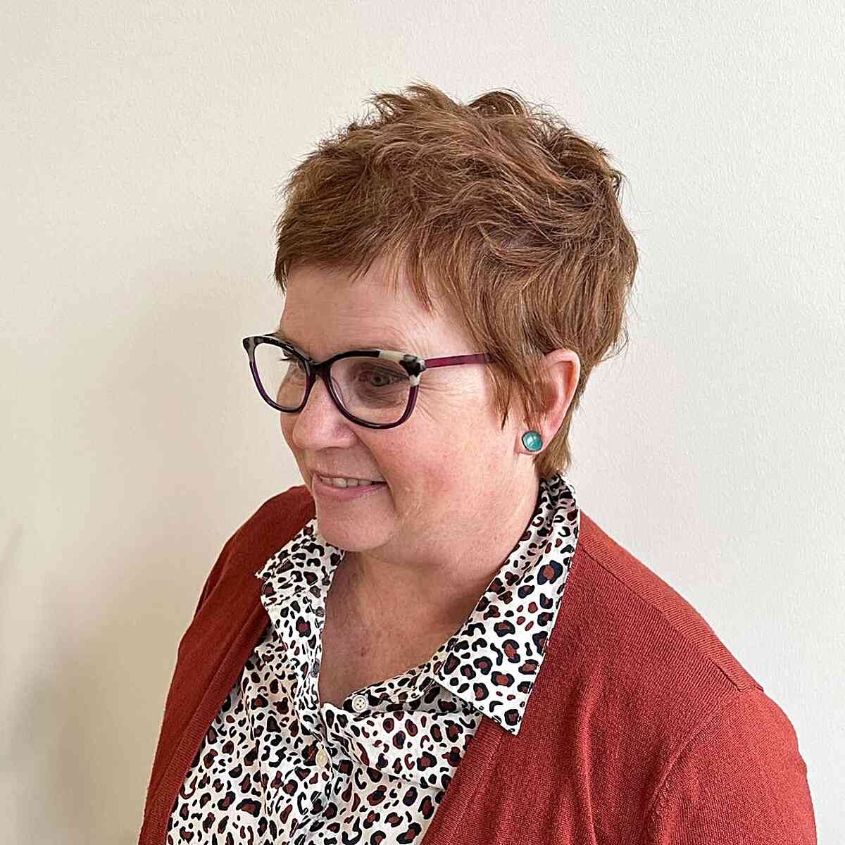 Effortlessly Styled Textured Pixie in Light Brown Hue for Plus Size Women Over 50