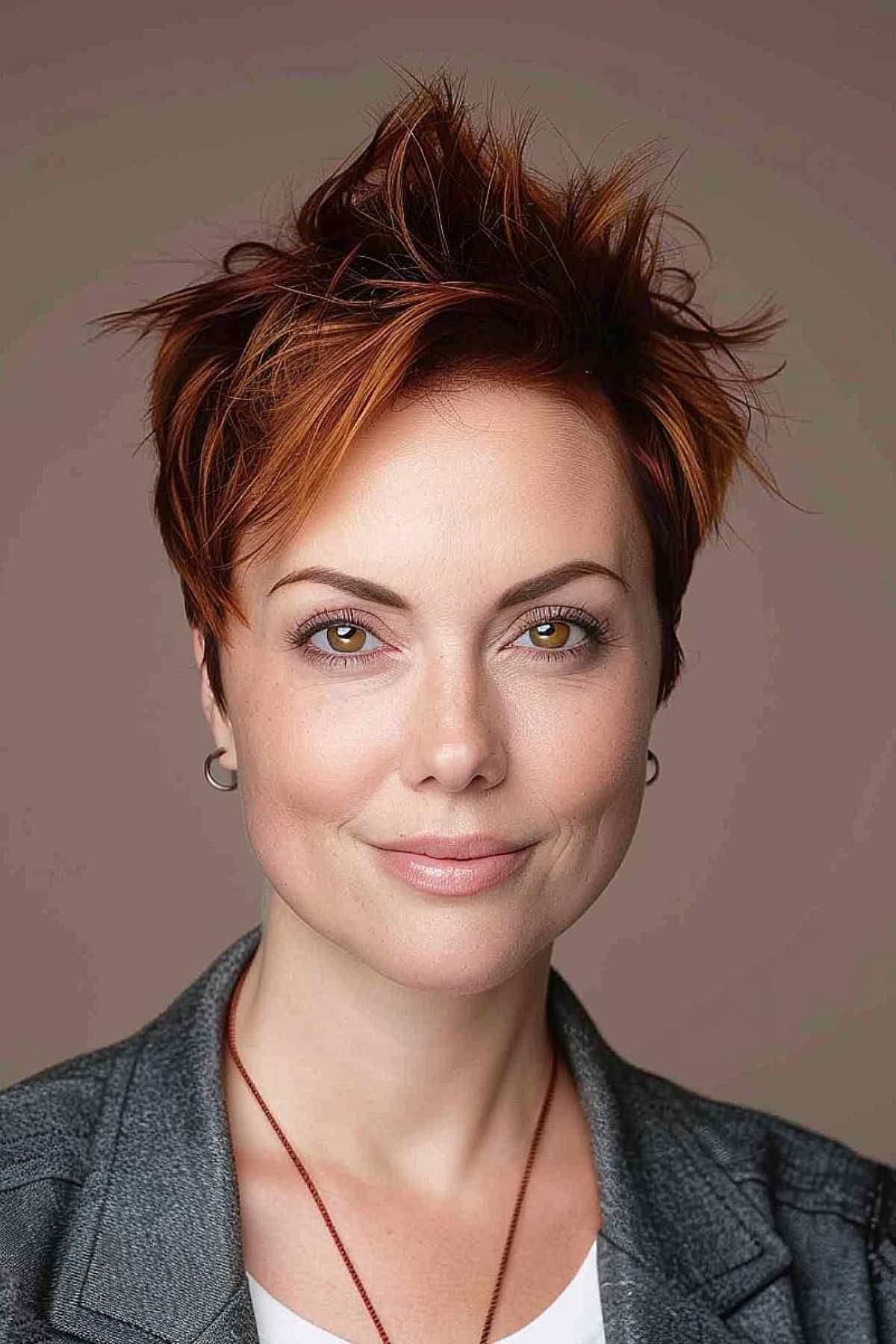 Auburn Textured Pixie Cut for Women Over 40