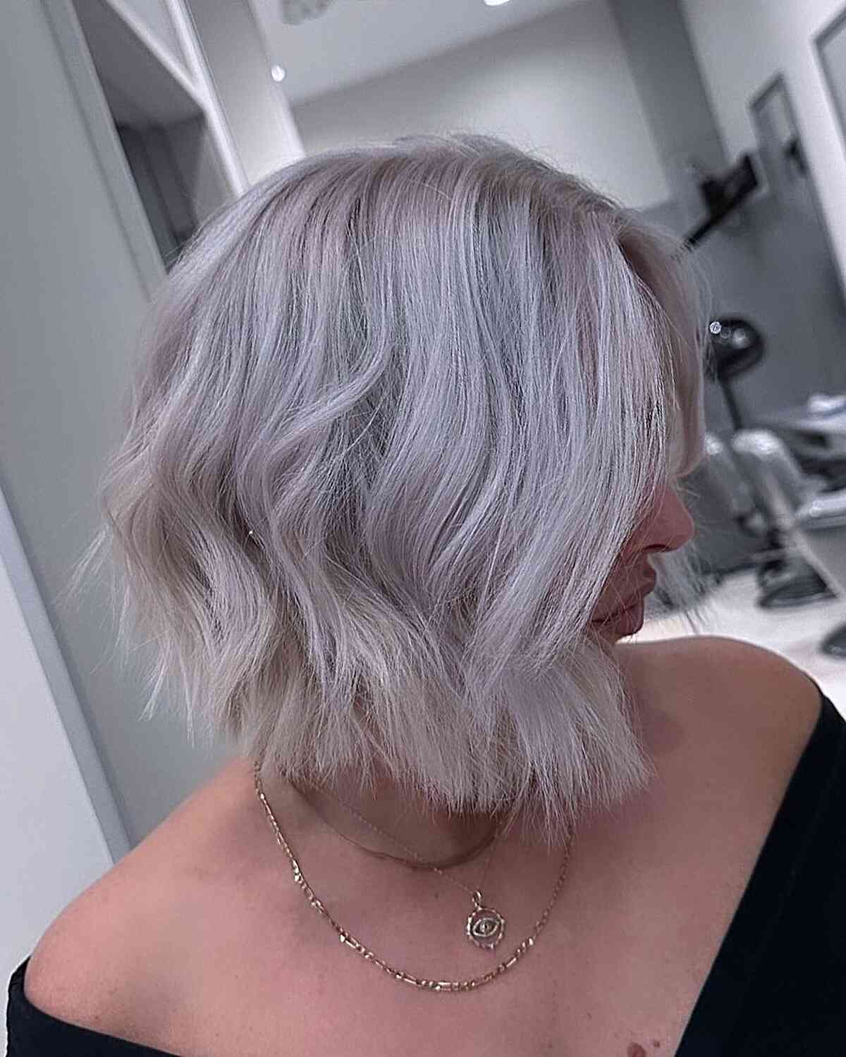 Stylish Short Textured Platinum Lob for Thick Hair