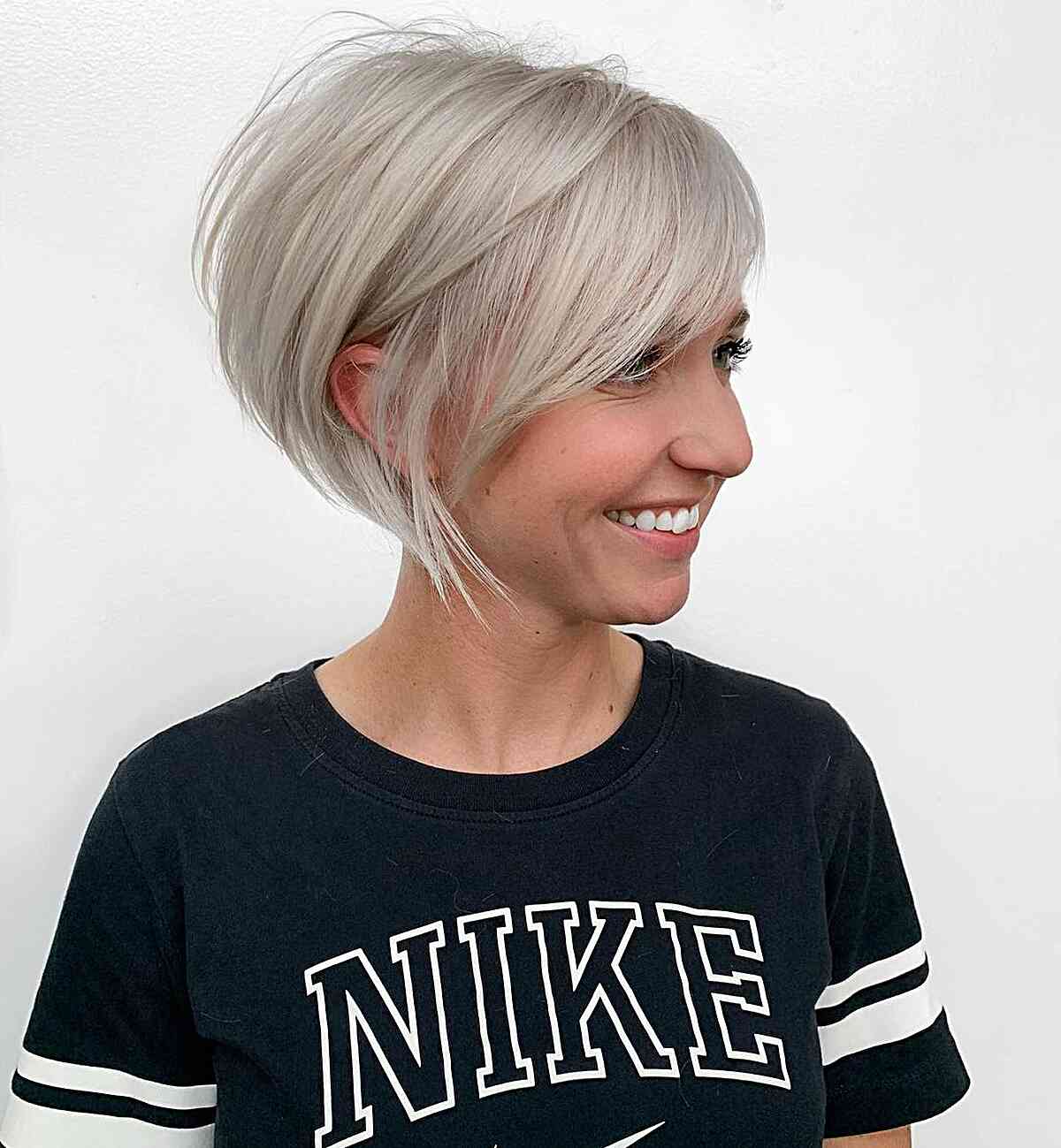 Chic Textured Stacked Bob Featuring Side Bangs