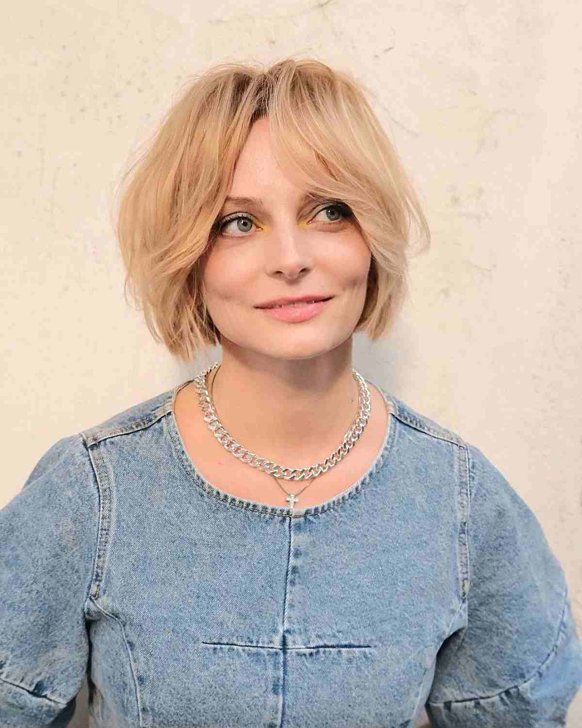 Chic Tousled Bob with Face-Framing Bangs for Women in Their Forties