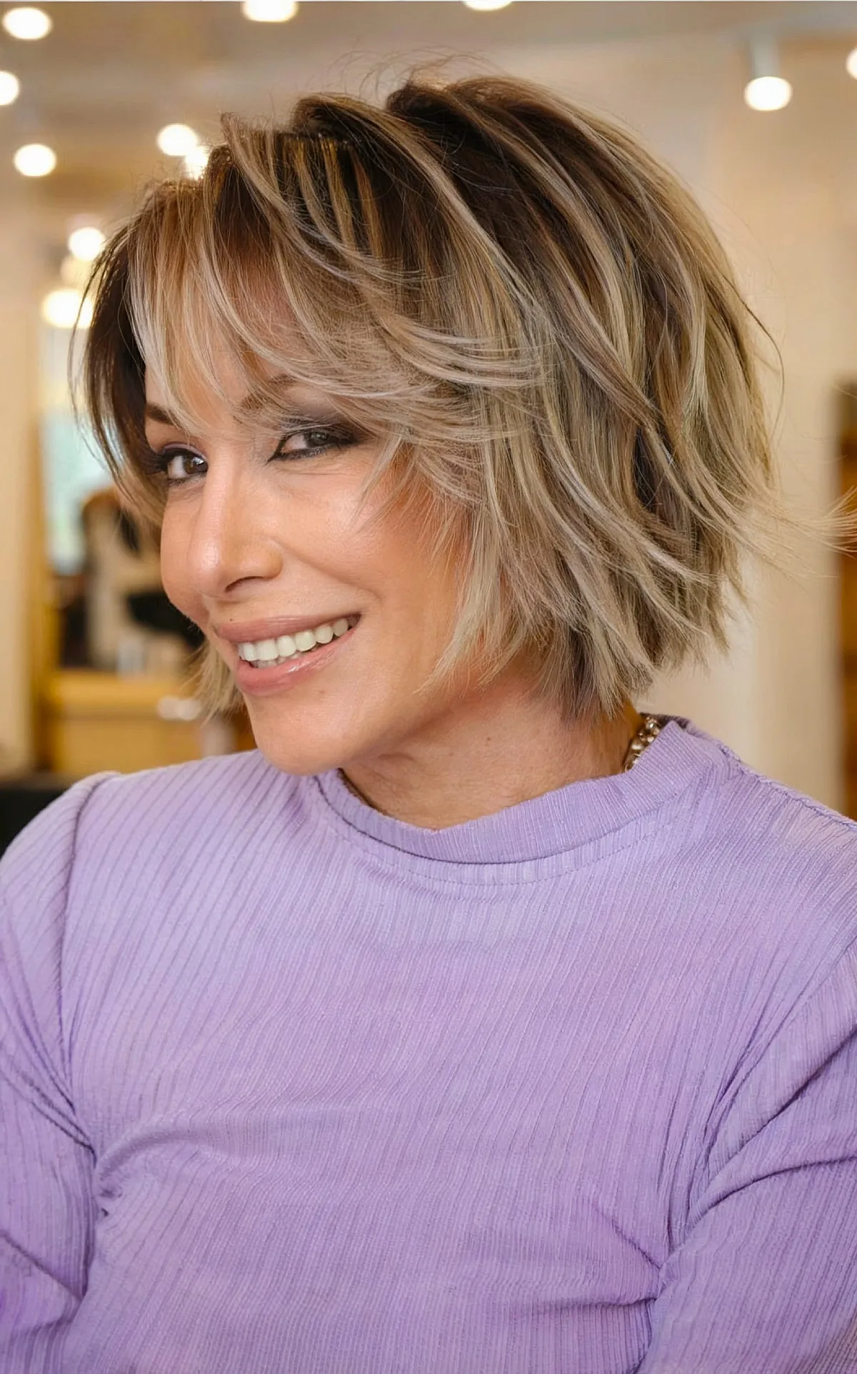 Chin-Length Chic Tousled Bob with Layered Ends on 40-year-old Women