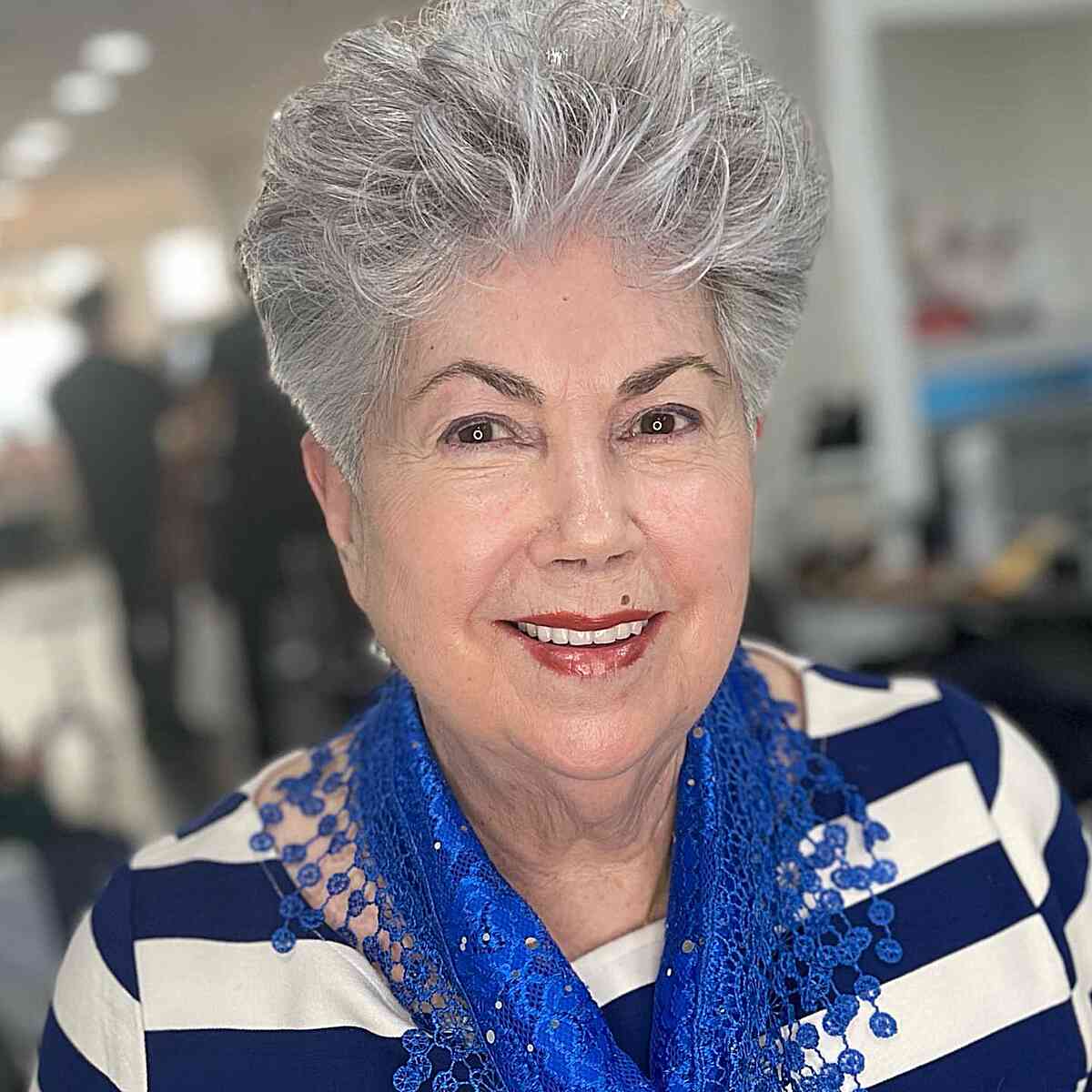 Chic Tousled Grey Hairstyle for 60-Year-Old Women
