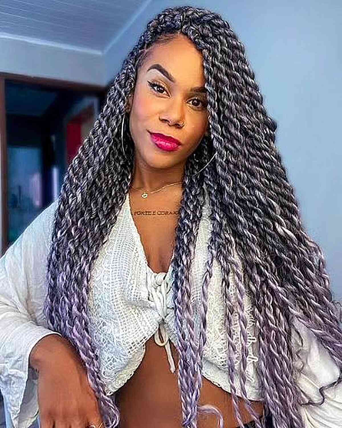 Chic Twist Braids Featuring Platinum Highlights for black ladies with long hair