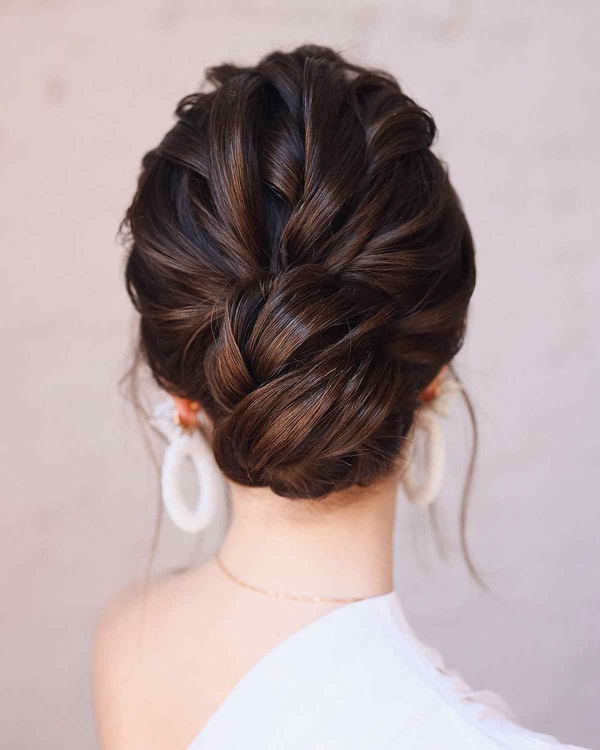 Chic Twisted Bridal Updo Shoulder-Length
