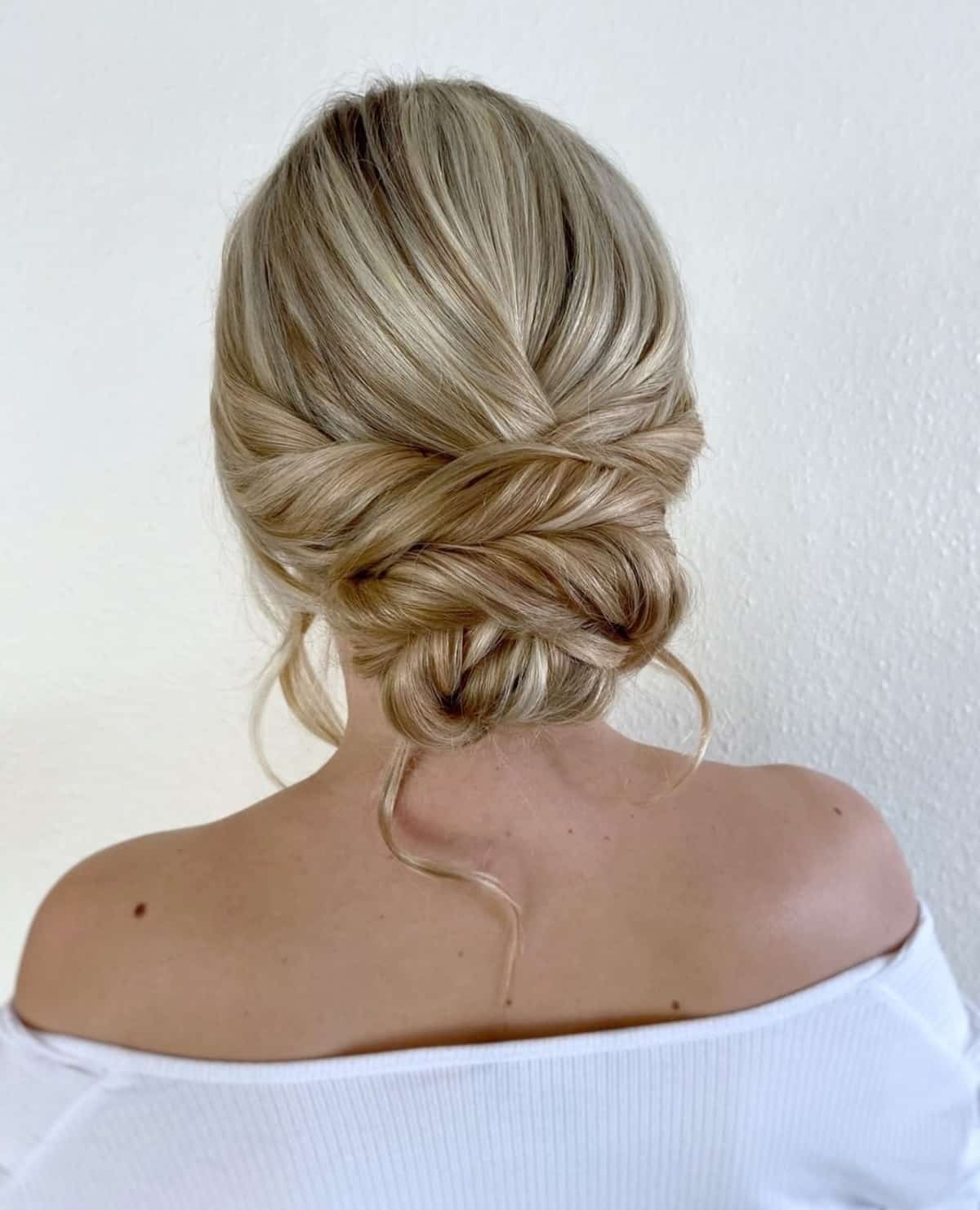 Chic Twisted updo style for bridesmaids