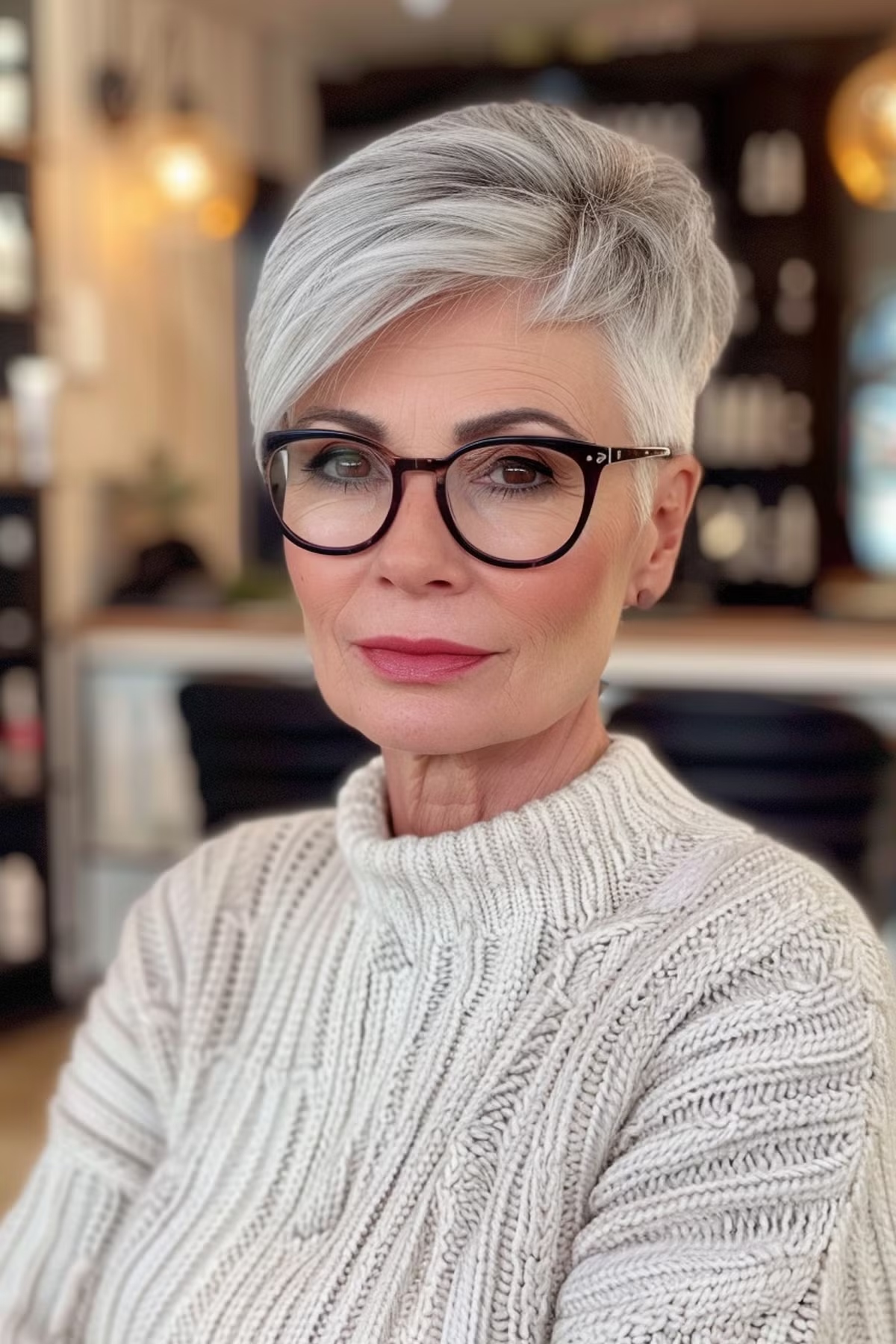 Stylish undercut pixie cut for older women