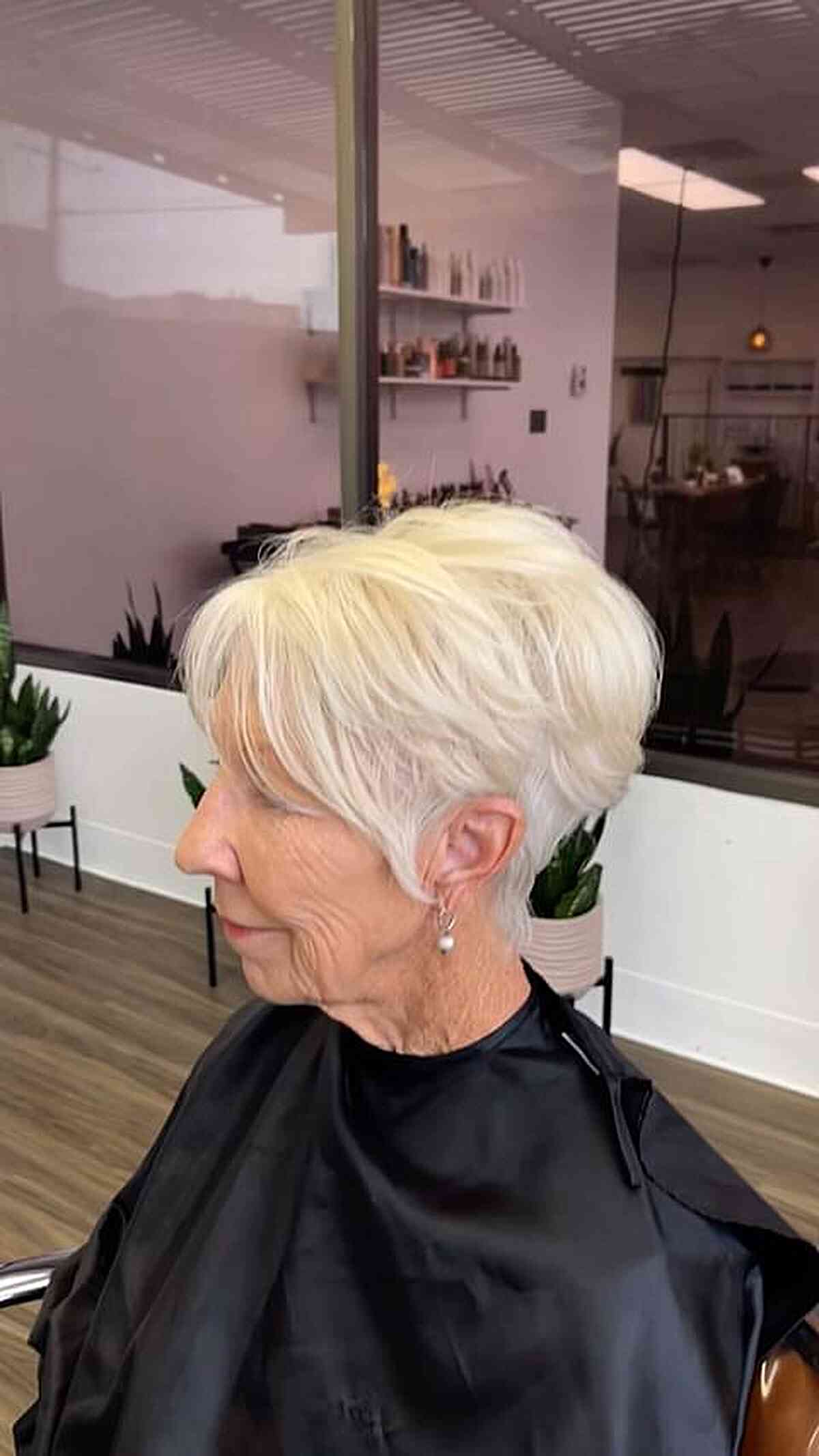 Chic White Blonde Pixie Cut for 70-year-olds