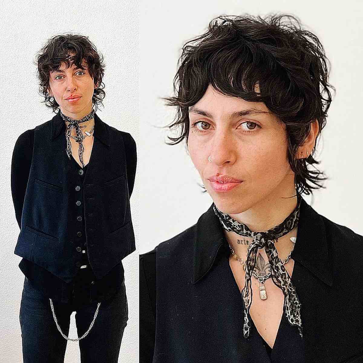 Razor Cut Wispy Short Shag Mullet with Bangs