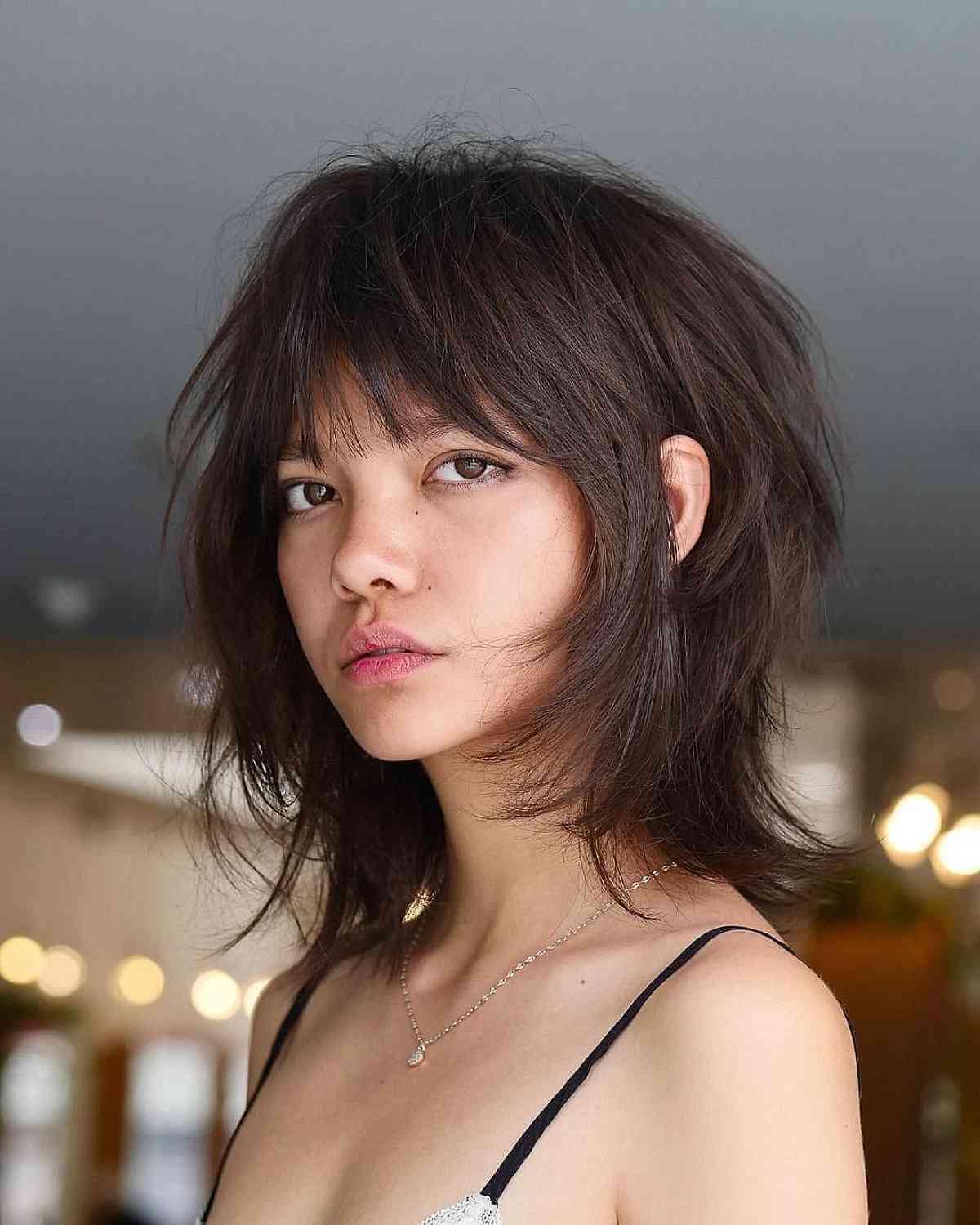Chic Mid-Length Shaggy Wolf Cut with Textured Fringe