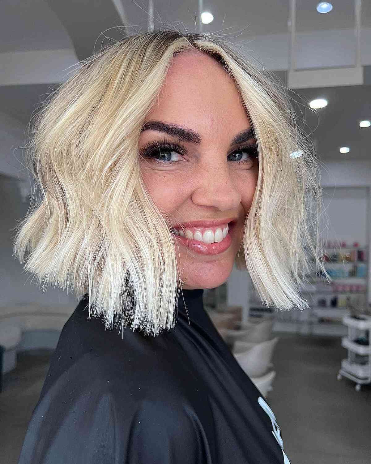 Chin-Length Blunt Bob for Voluminous Hair