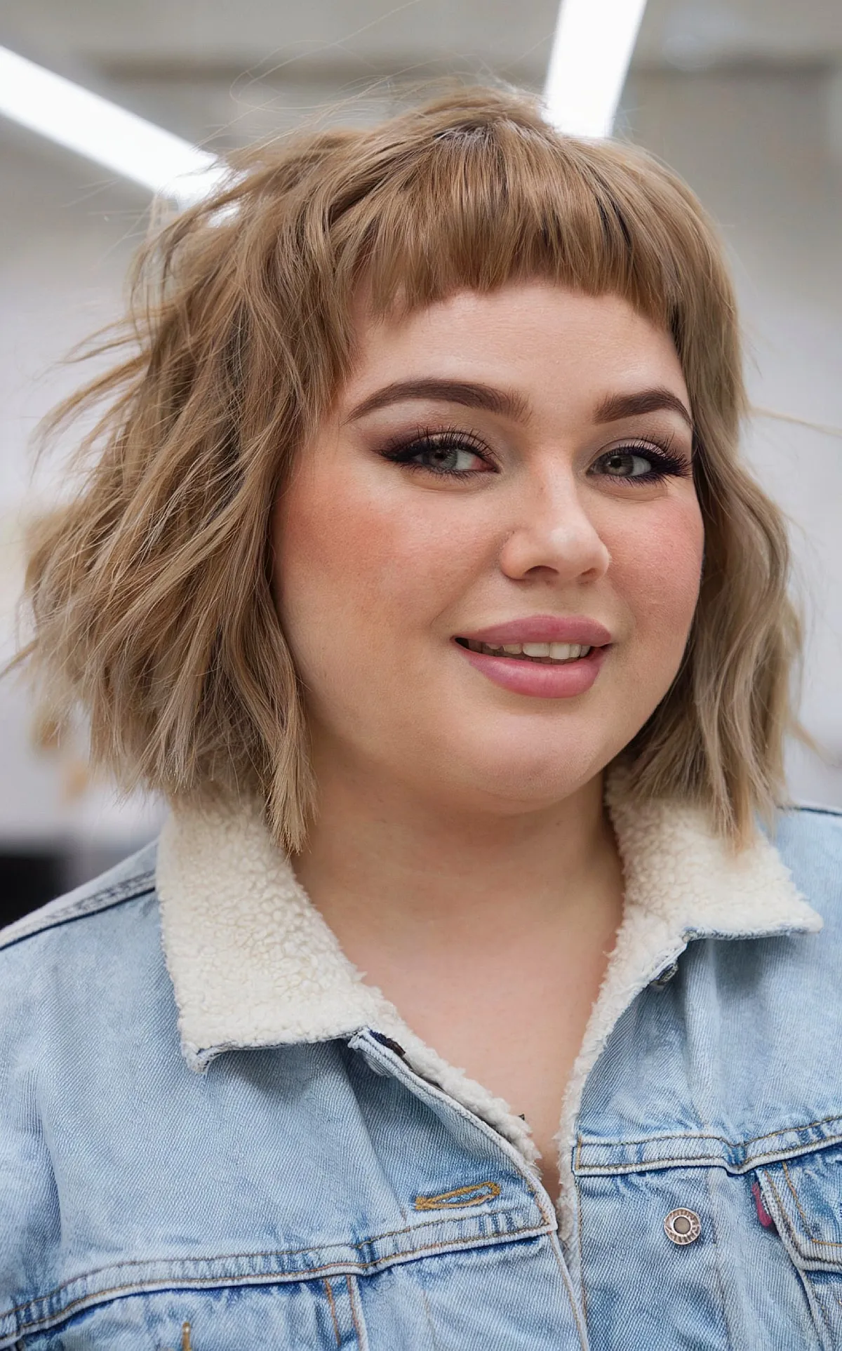 Chin-Length Bob with Subtle Micro Bangs on Fuller Face Shapes