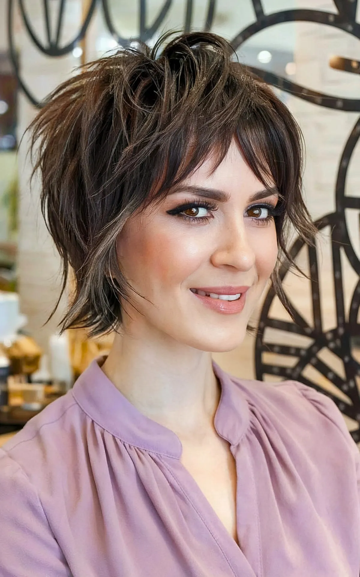 Chin-Length Choppy Shag Featuring Curtain Bangs
