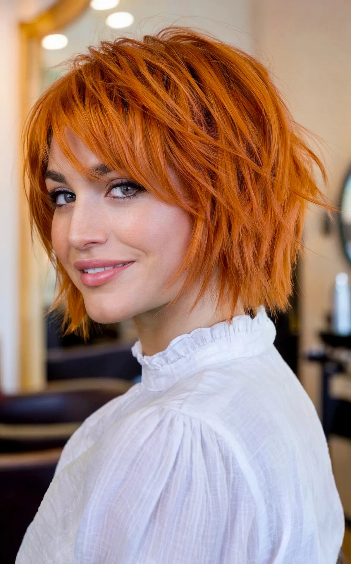 Chin-Length Copper Shag with Textured Layers