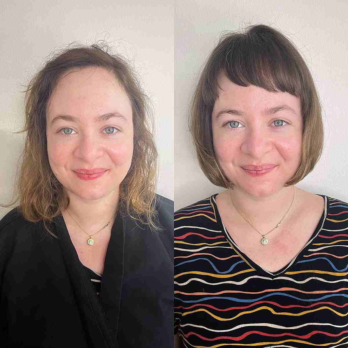 Chin-Length Hairstyle Featuring Soft Side-Swept Bangs