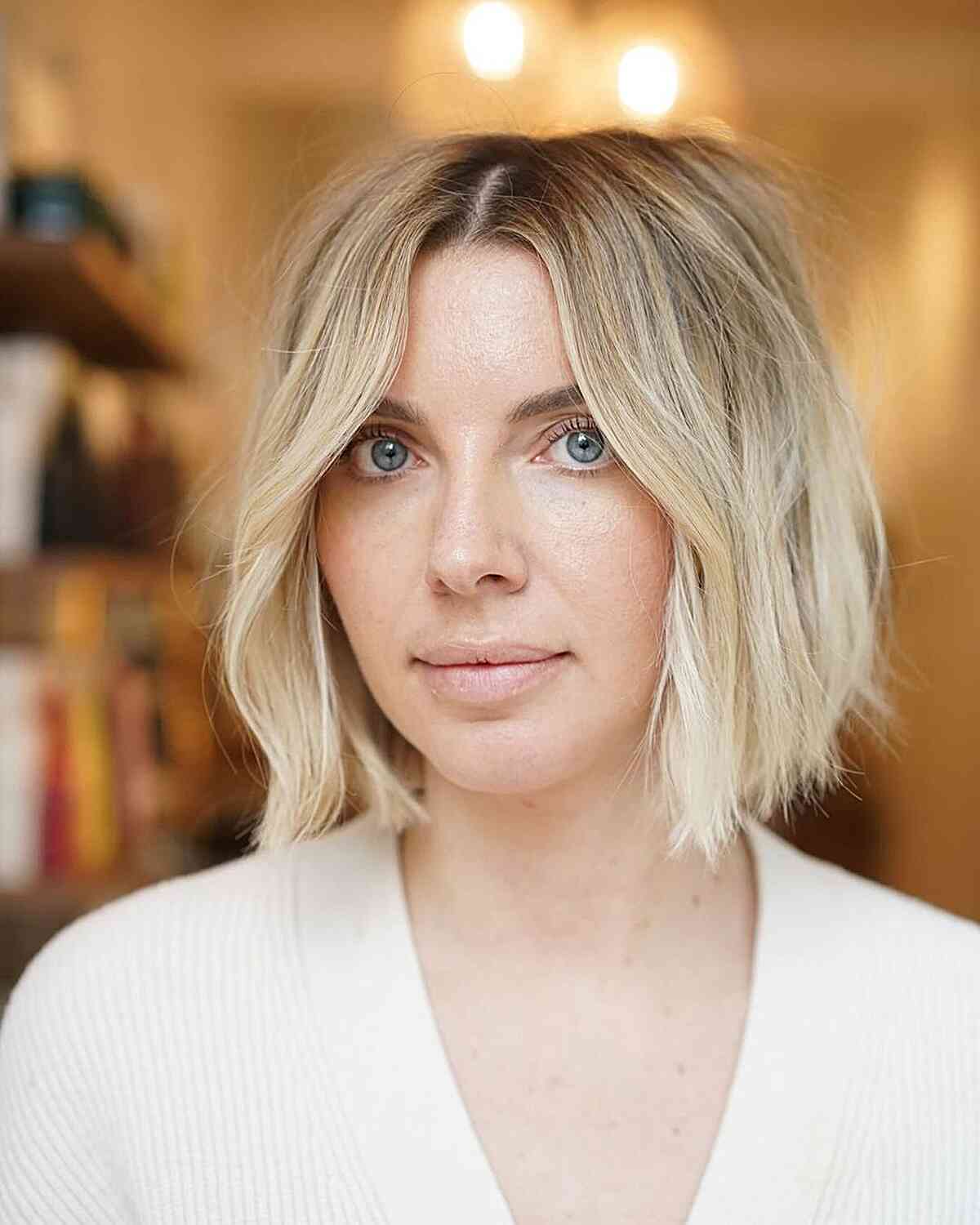 Chin-Length Middle-Parted Bob with Roots for Fine Hair