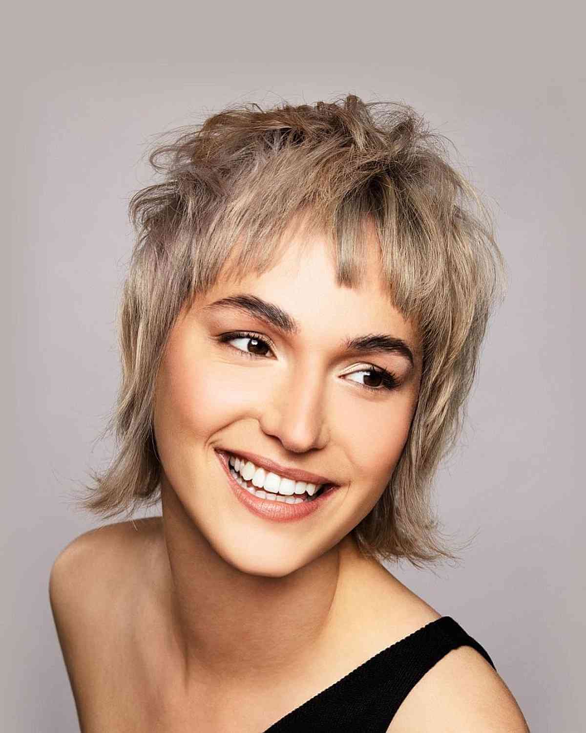 Chin-Length Wolf Cut Featuring Crown Layers for Fine-Haired Women