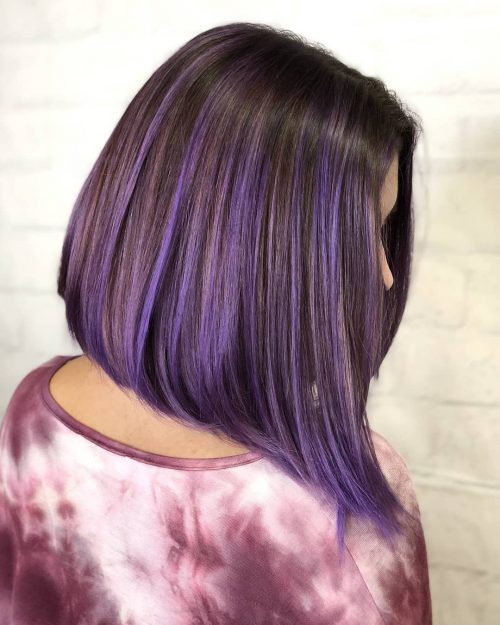 Chocolate Brown Hair with Violet Accents on a Bob Cut