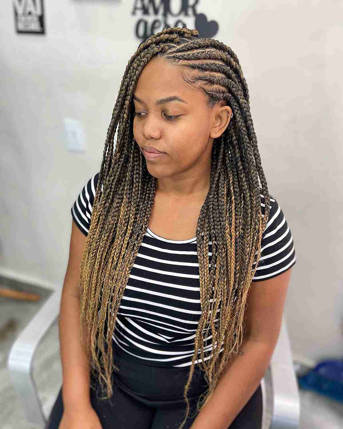 Chocolate Lemonade Ghana Braids with Golden Highlights