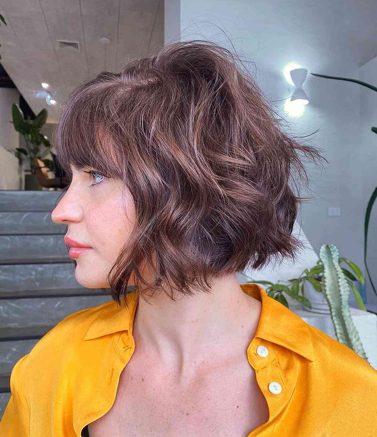 Chocolate Thin Textured Bob with Fringe