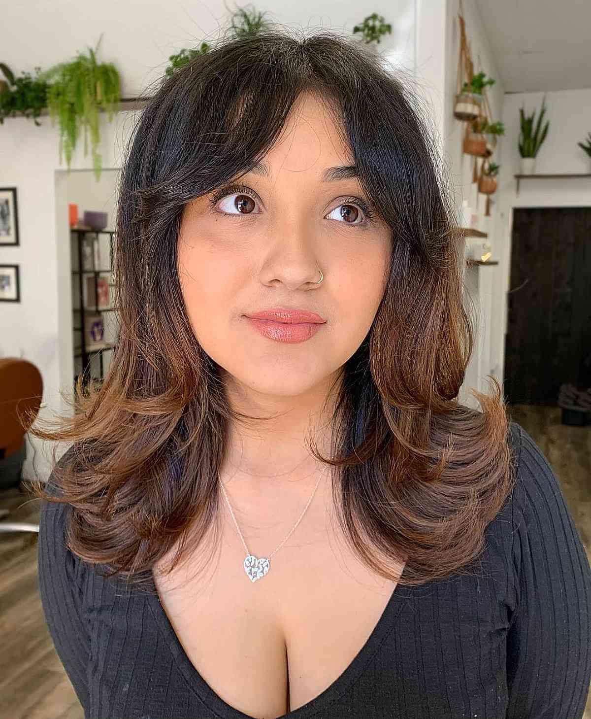 Medium Chocolate Tresses with Curtain Fringe