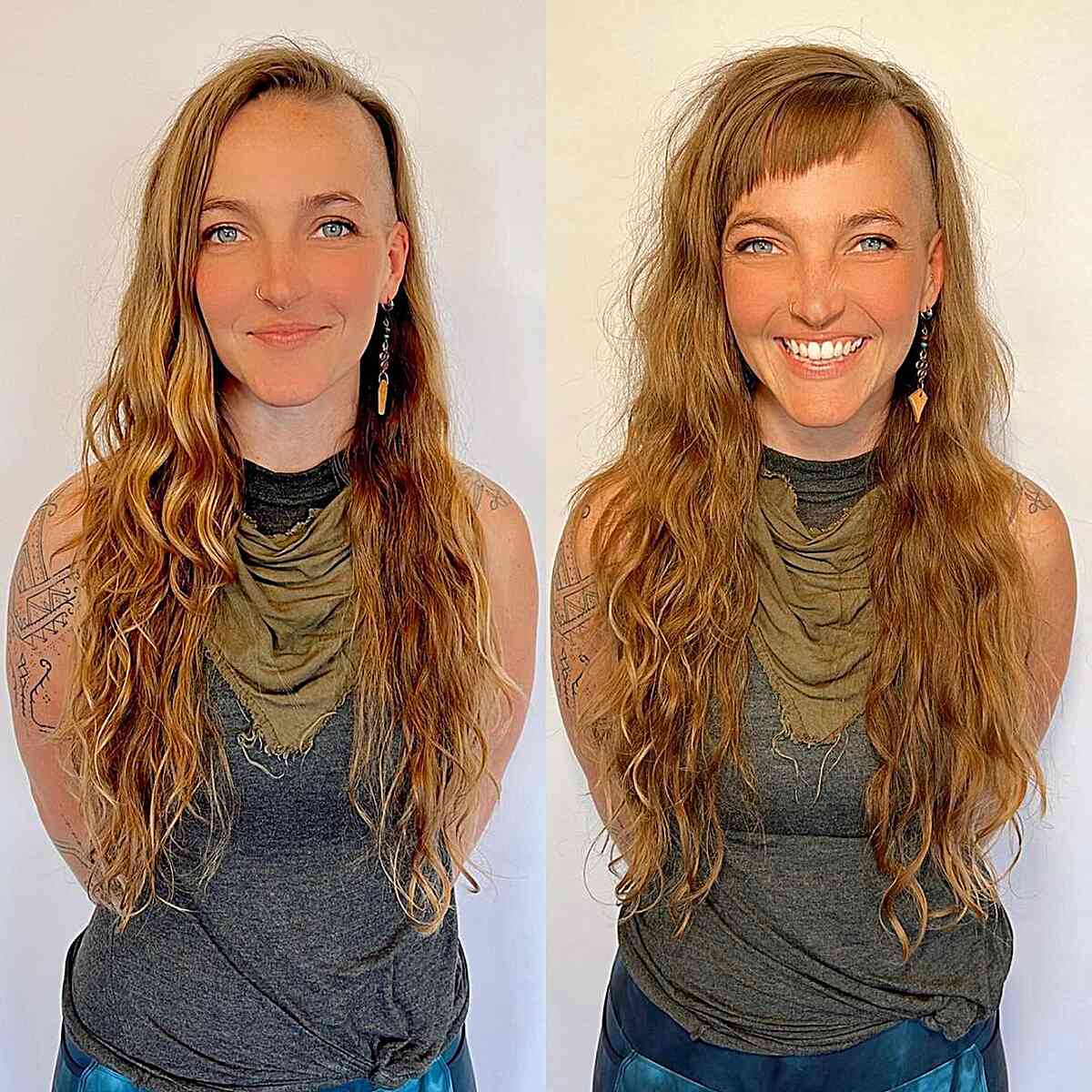 Choppy Angled Bangs with Shaggy Layers on Long Hair for women seeking an edgy look