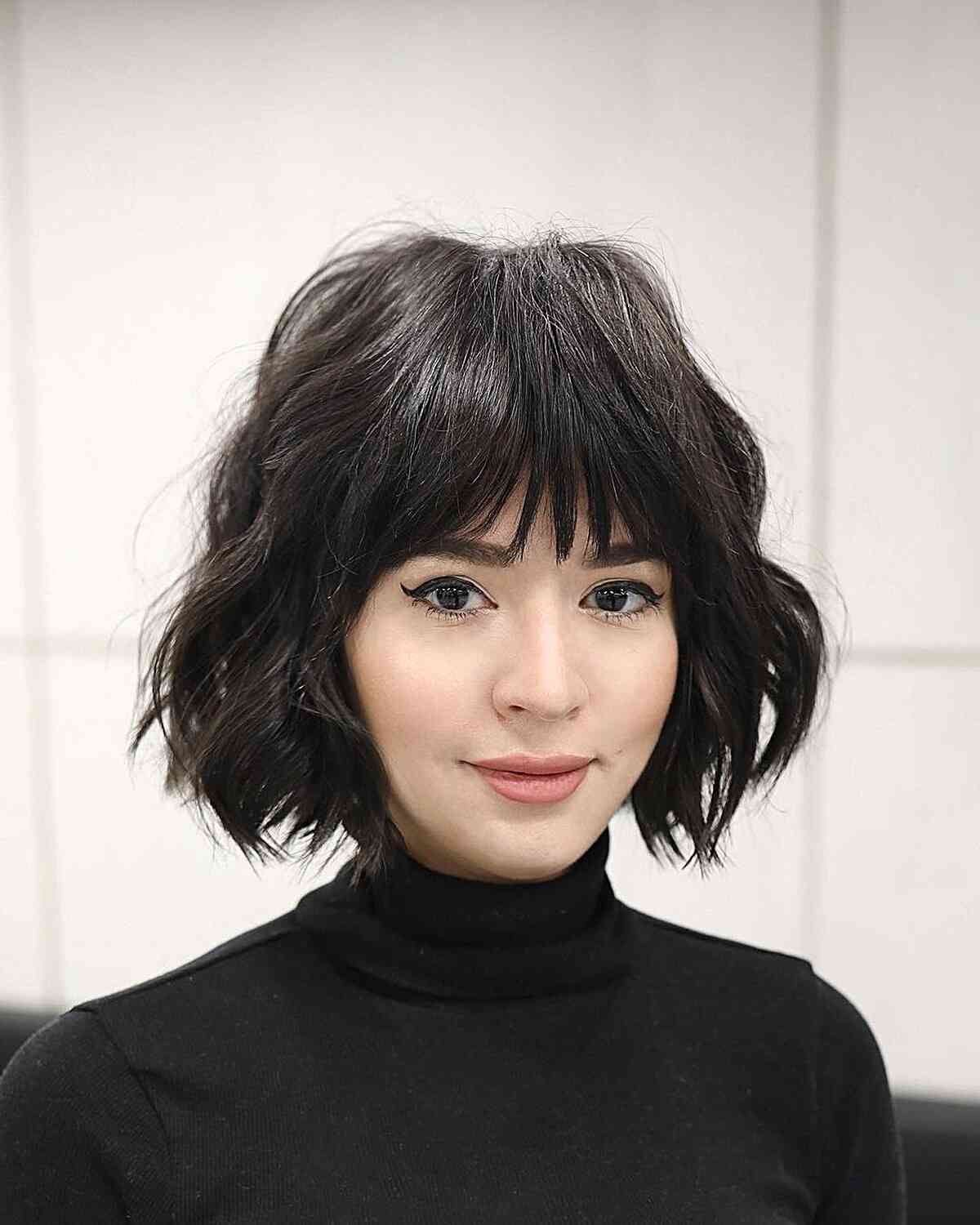 Choppy Bangs on Textured Short Chin-Length Hair