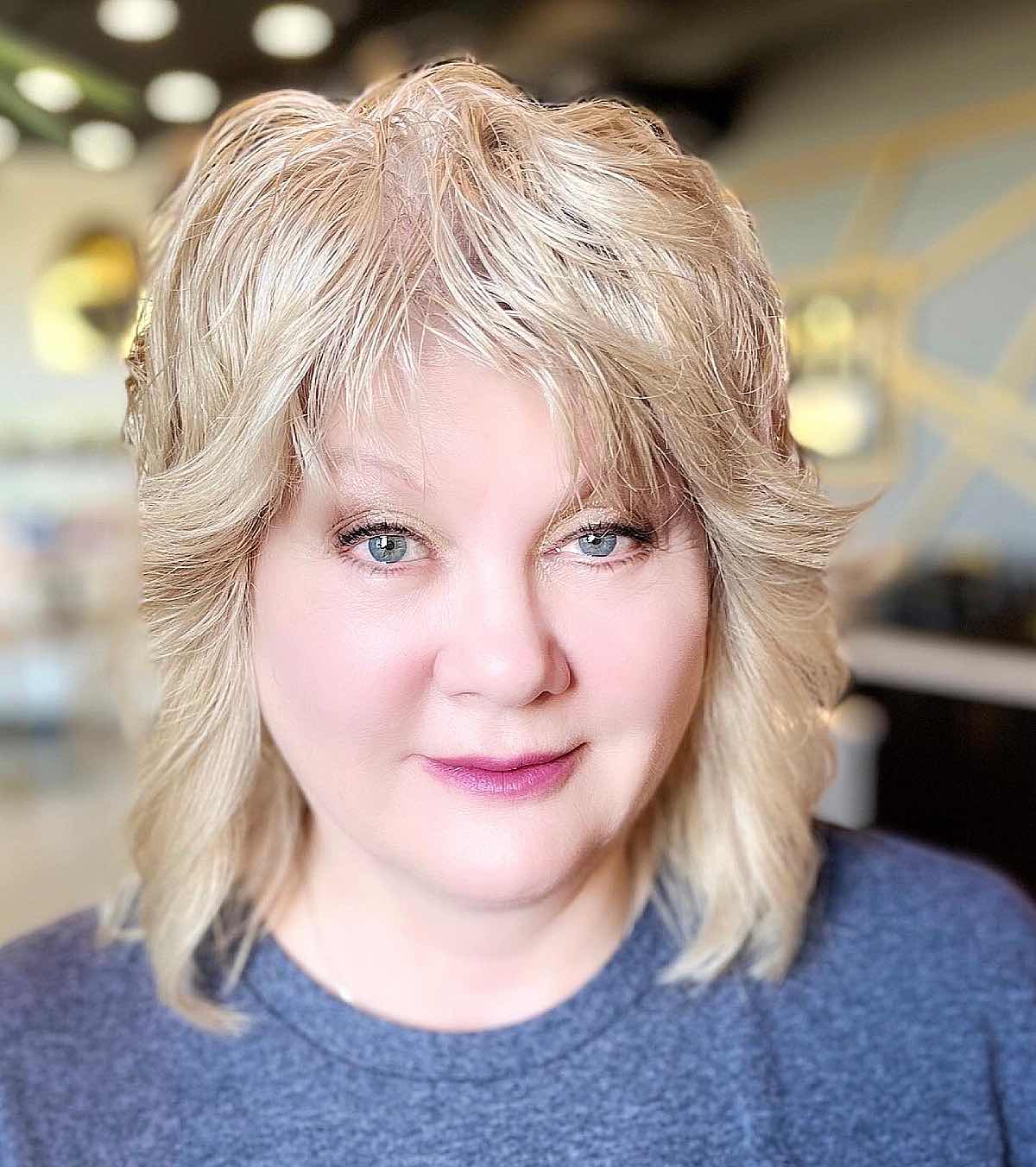 Trendy Short Shag with Choppy Bangs for Women 50 and Over