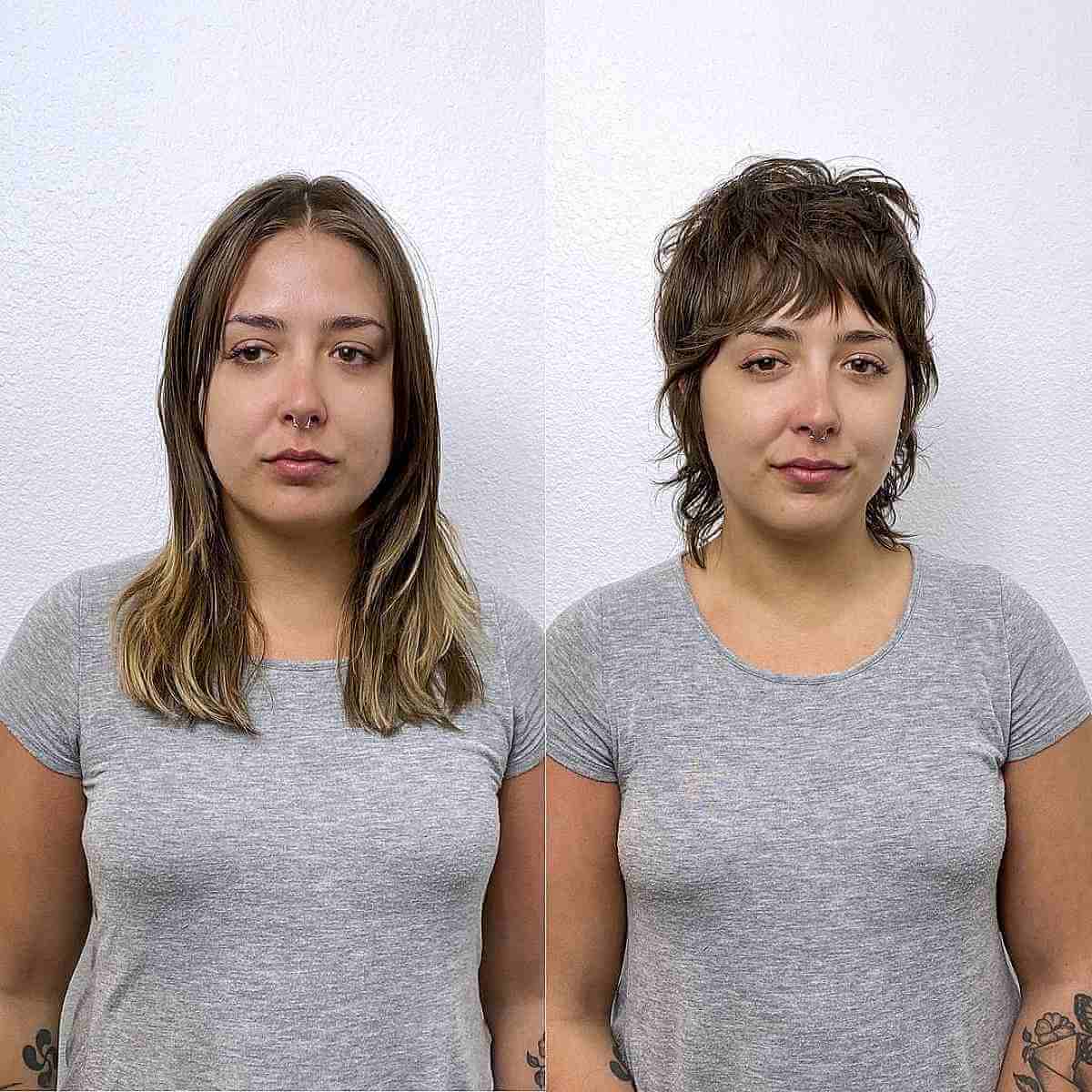 Choppy Bangs paired with Short Hair for Round Faces