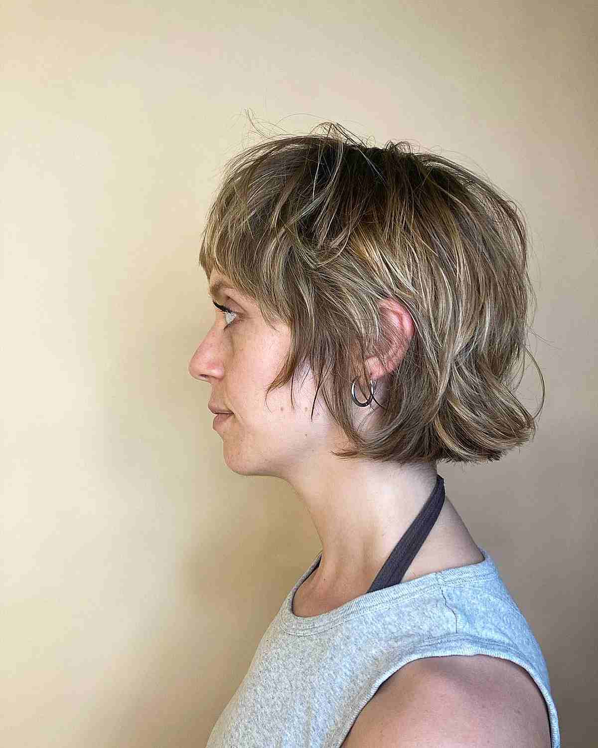 Chin-Length Choppy Bixie Cut with Bangs for Fine Hair